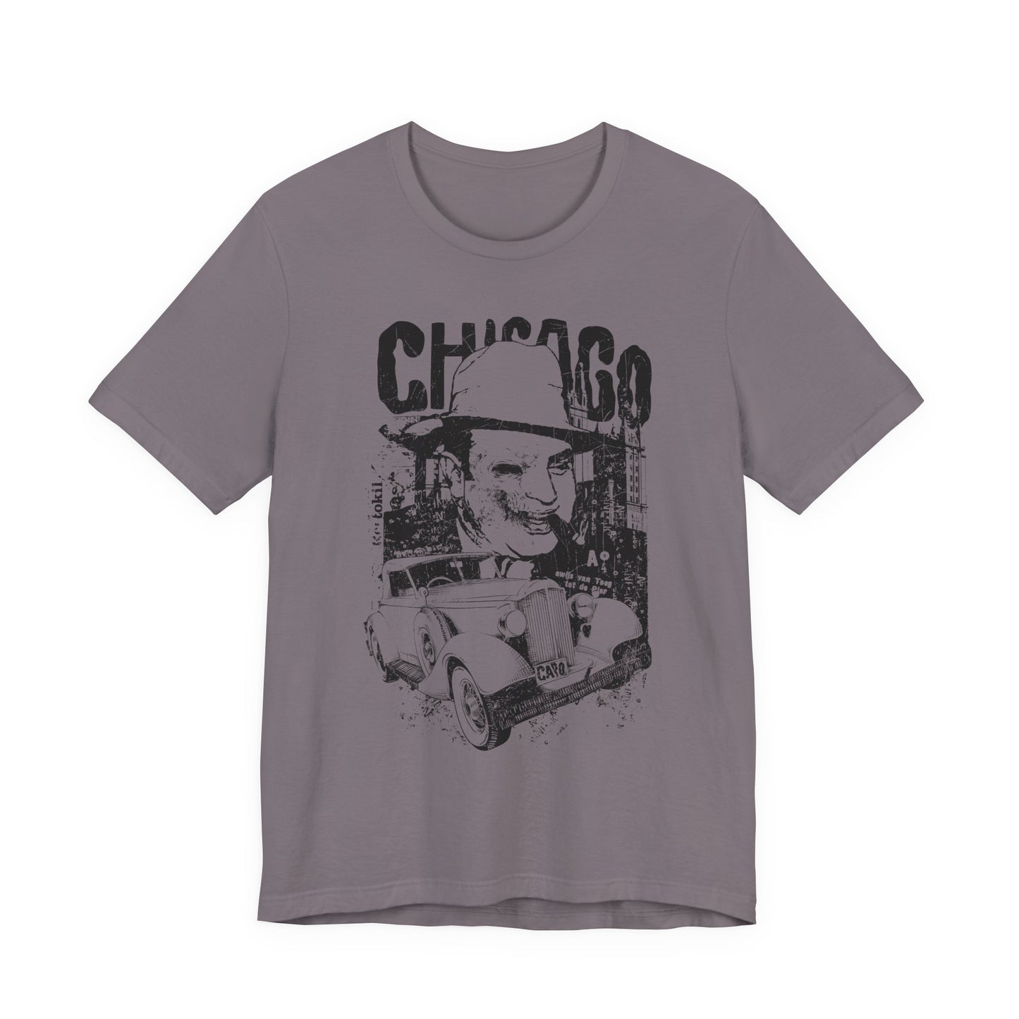 Chicago Retro Mobster Illustration Tee Vintage Car Cityscape Art Design T-Shirt A-8