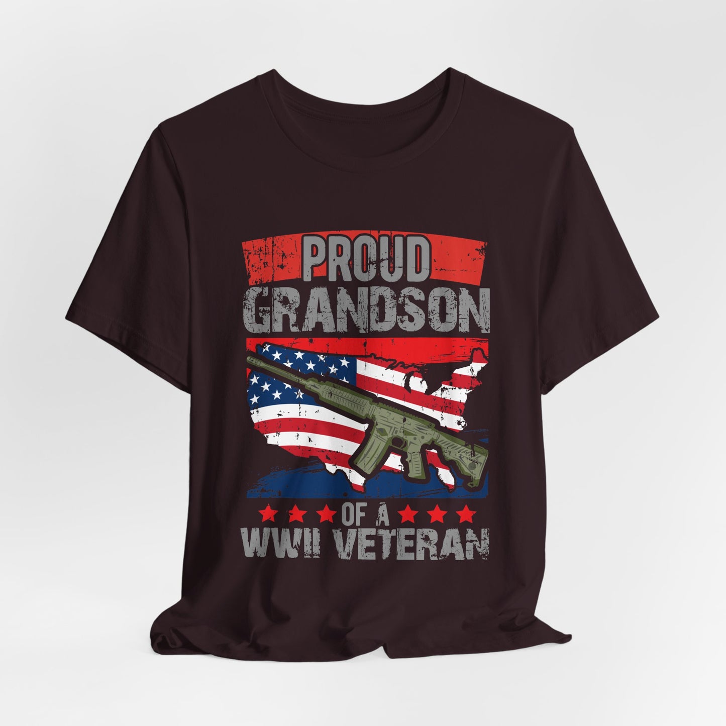 Proud Grandson of a WWII Veteran T-Shirt American Flag Rifle Graphic Unisex Cotton v16