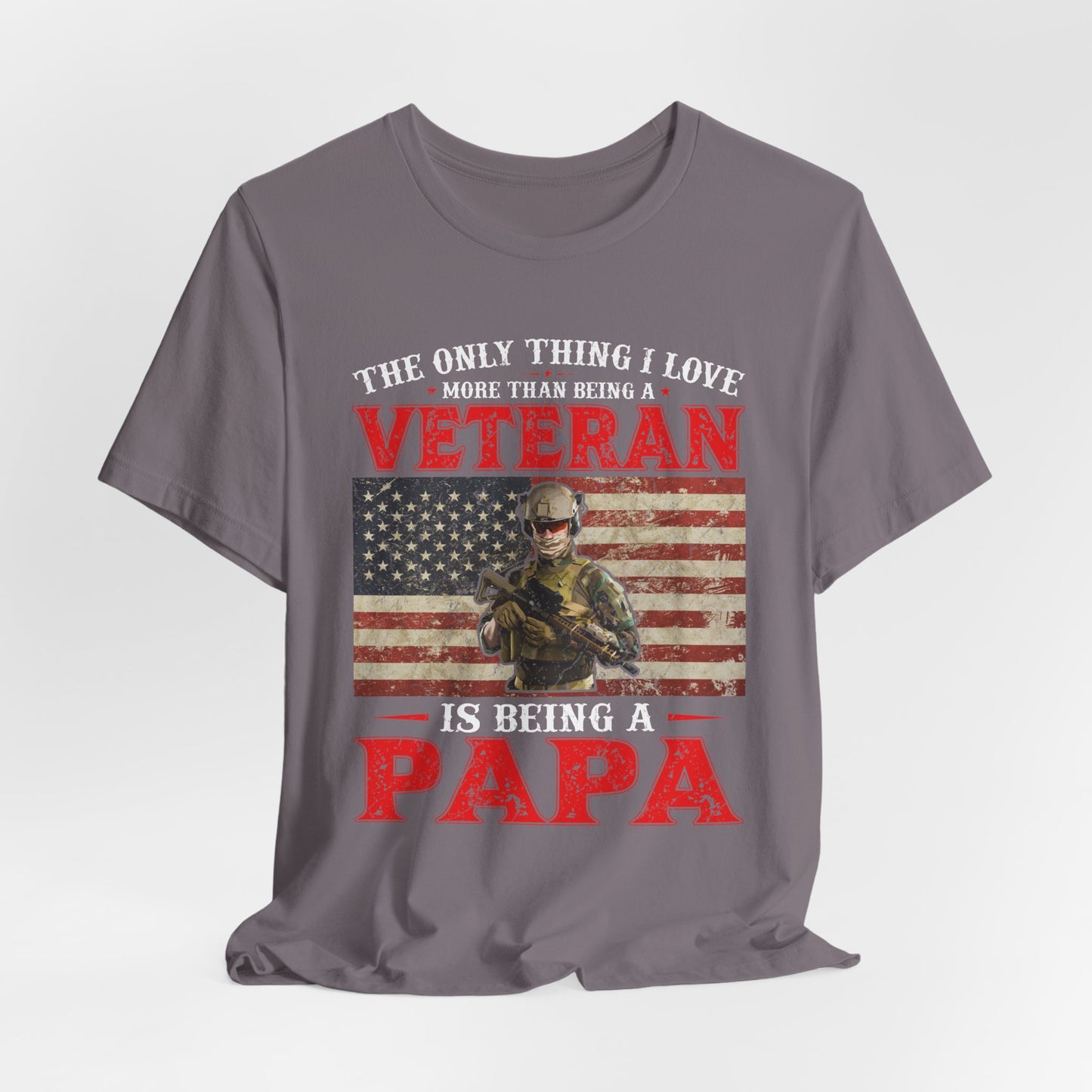 Veteran with American Flag Papa T-Shirt Military Grandpa Unisex Cotton Tee v30