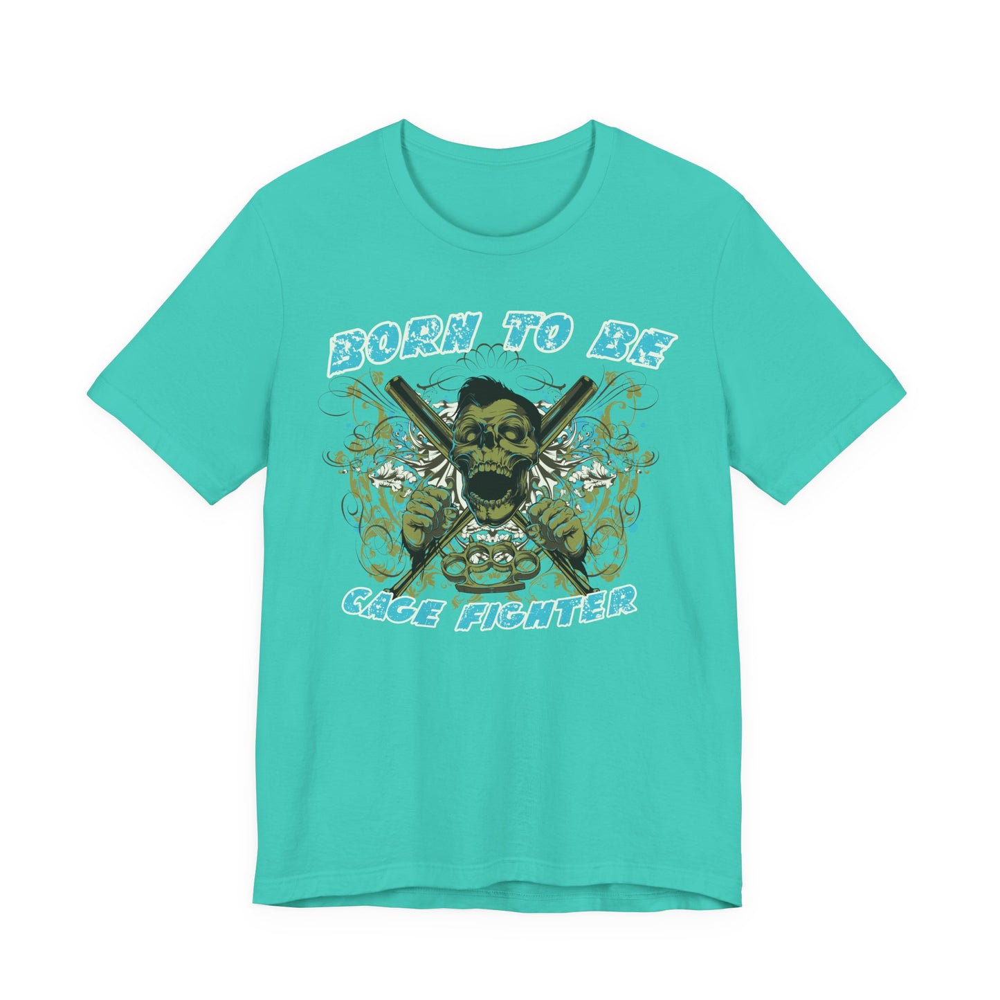 Born To Be Cage Fighter Tee Skull Crossed Knives Graphic T-Shirt