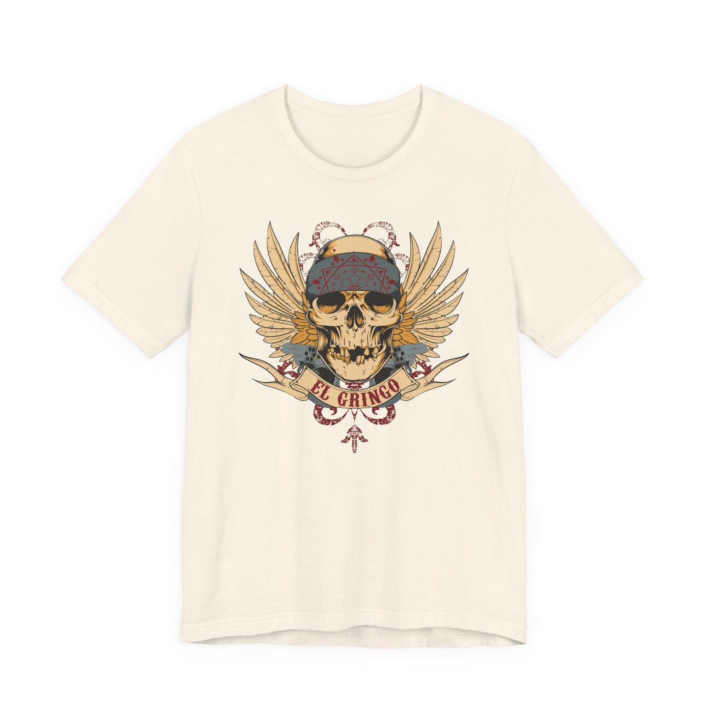 El Gringo Skull with Wings T-Shirt Vintage Tattoo Style Art-53