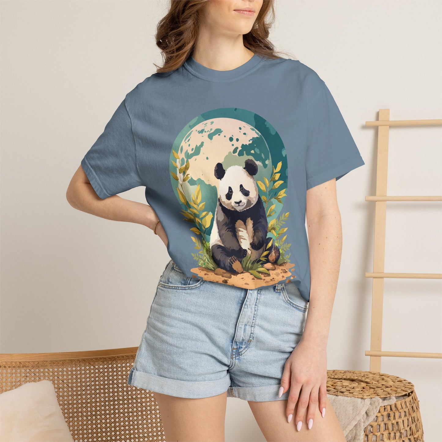 Panda Portrait T-Shirt Unisex Cotton Floral Chinese Graphic Circle Animal Art Tee pp6