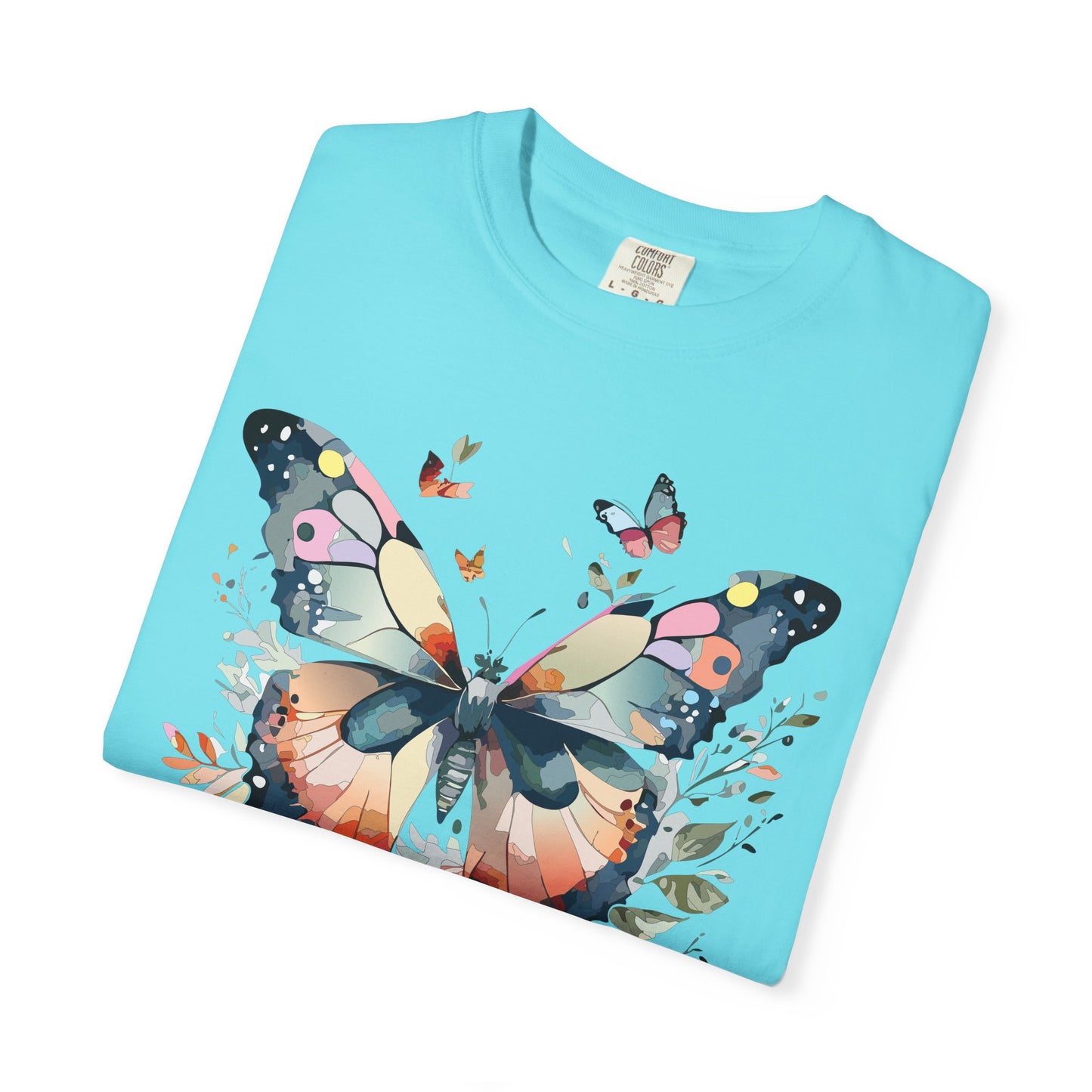 Butterfly Floral Print T-Shirt Botanical Design Unisex Heavy Cotton Tee b3