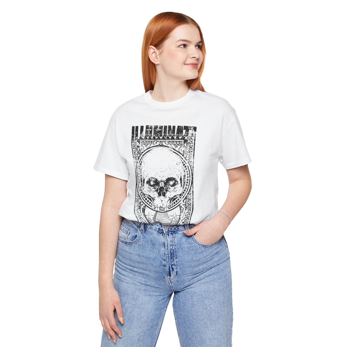 Skull Circle Graphic T-Shirt Vintage Etching Illustration Art Design Tee A-9