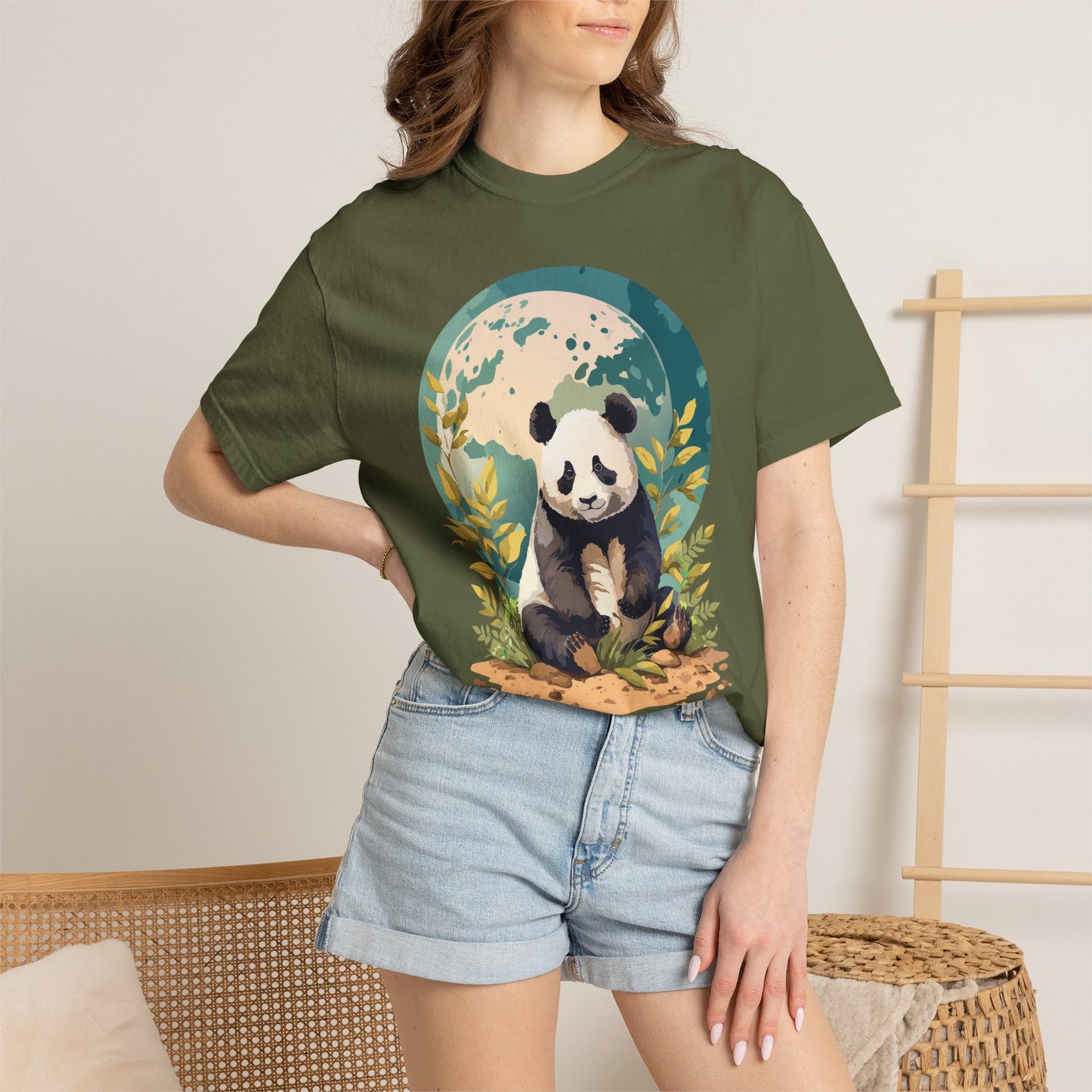 Panda Portrait T-Shirt Unisex Cotton Floral Chinese Graphic Circle Animal Art Tee pp6