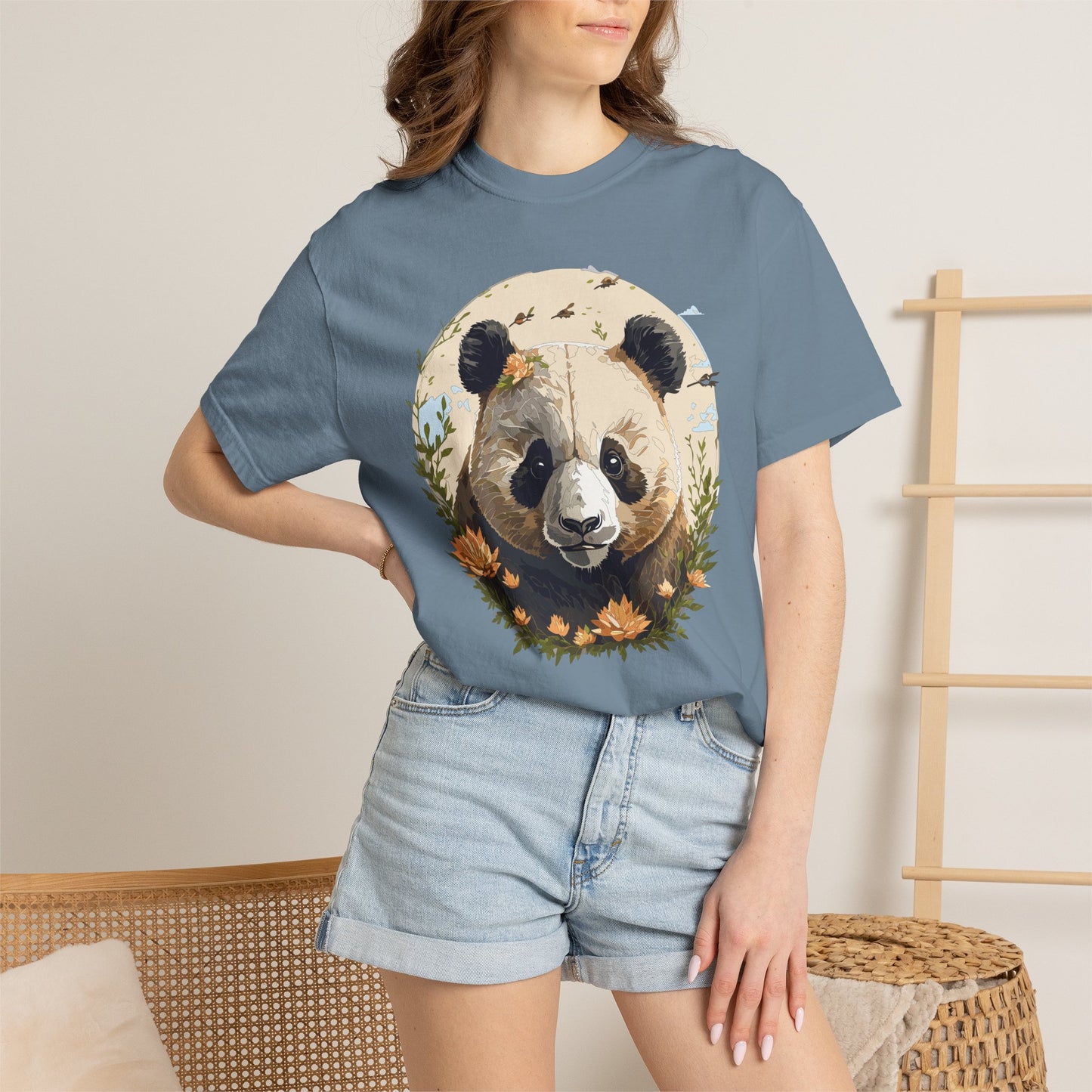 Panda Portrait T-Shirt Unisex Cotton Floral Meadow Circle Animal Art Tee p9