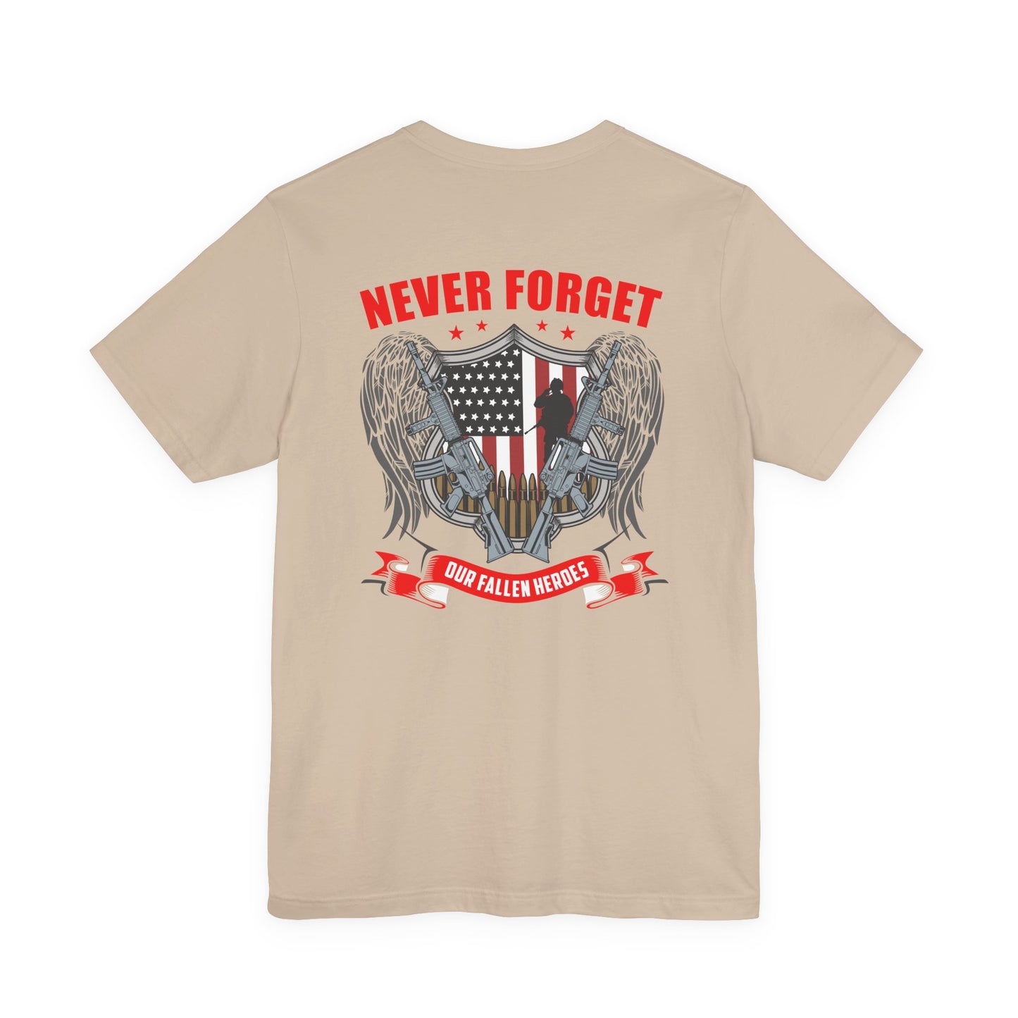 Never Forget Our Fallen Heroes T-Shirt American Flag Shield Eagles Unisex Cotton v39