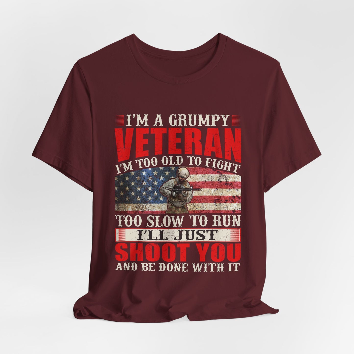 Grumpy Veteran Flag graphic Tee Veteran Patriotic Unisex Cotton Shirt v38