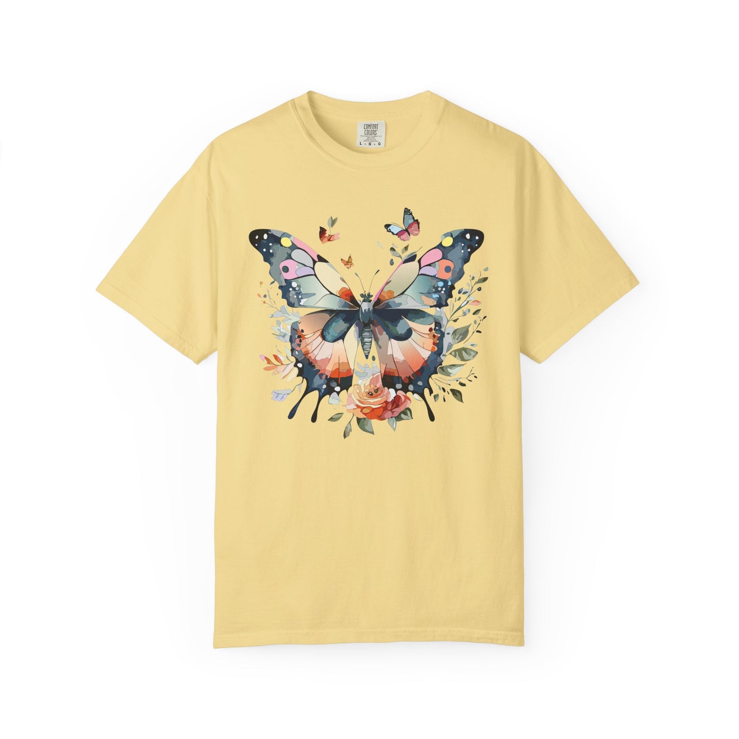Butterfly Floral Print T-Shirt Botanical Design Unisex Heavy Cotton Tee b3