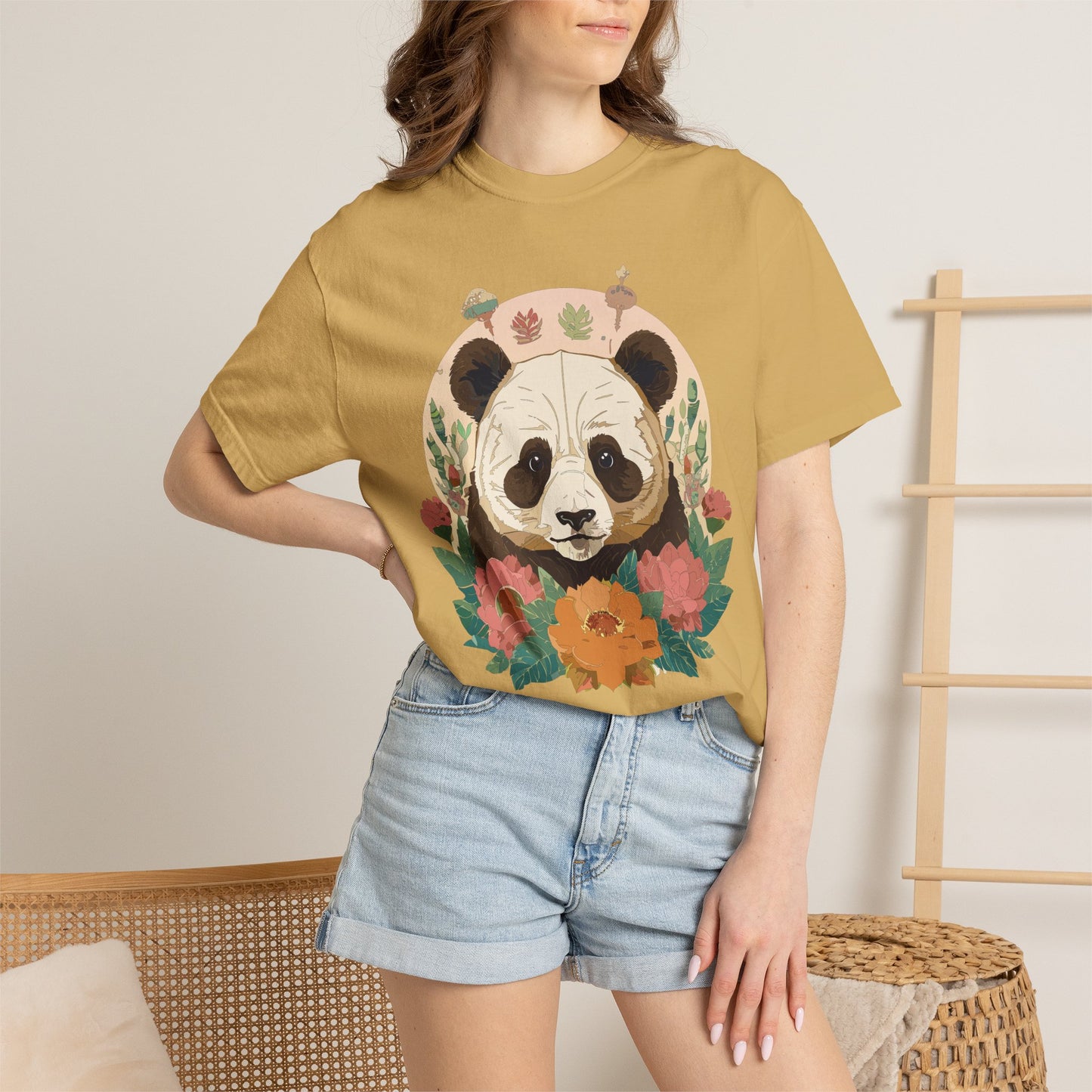 Panda Portrait T-Shirt Unisex Cotton Floral Chinese Graphic Circle Animal Art Tee p2