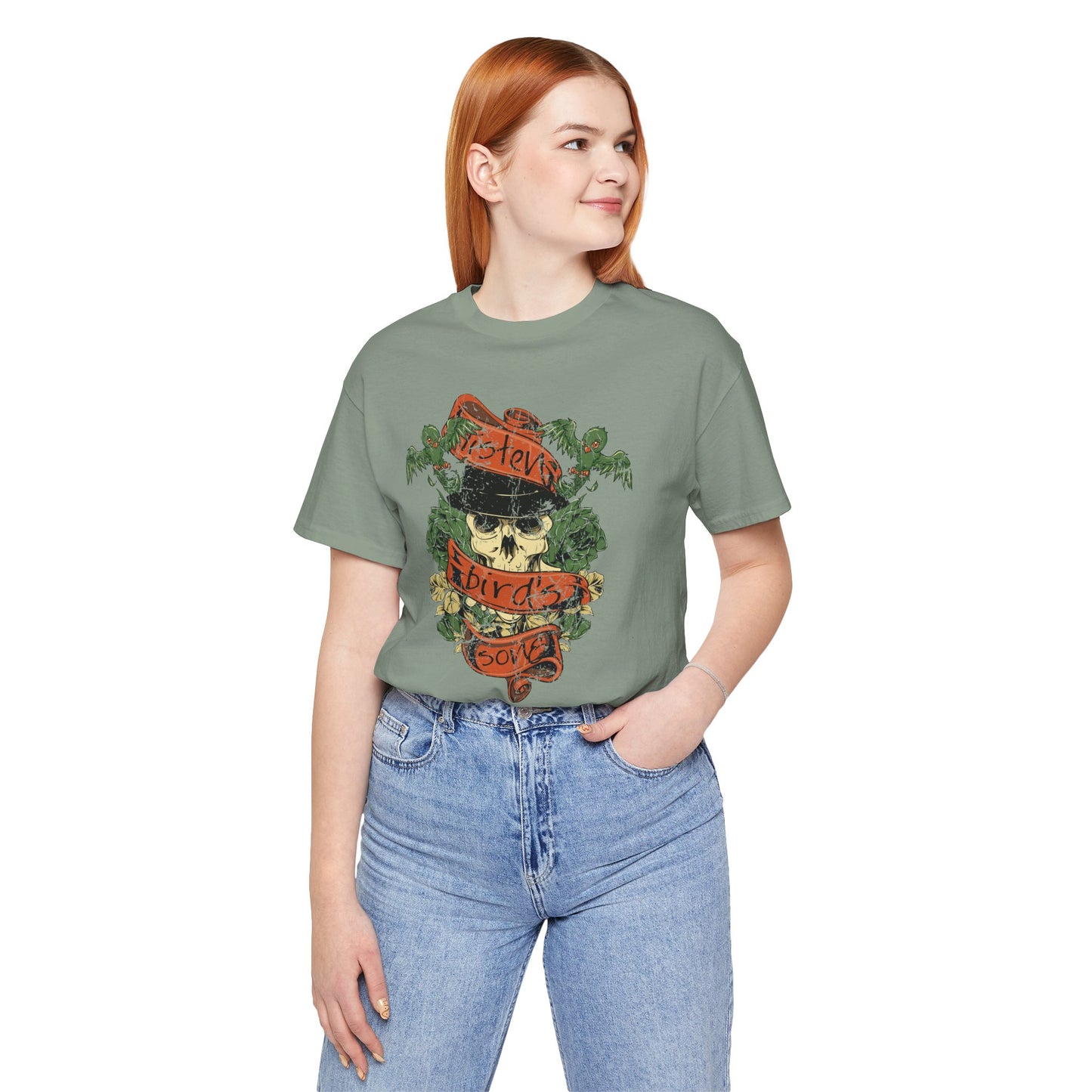 Skull Floral Tattoo Style Graphic Design Unisex Cotton T-Shirt Art-38