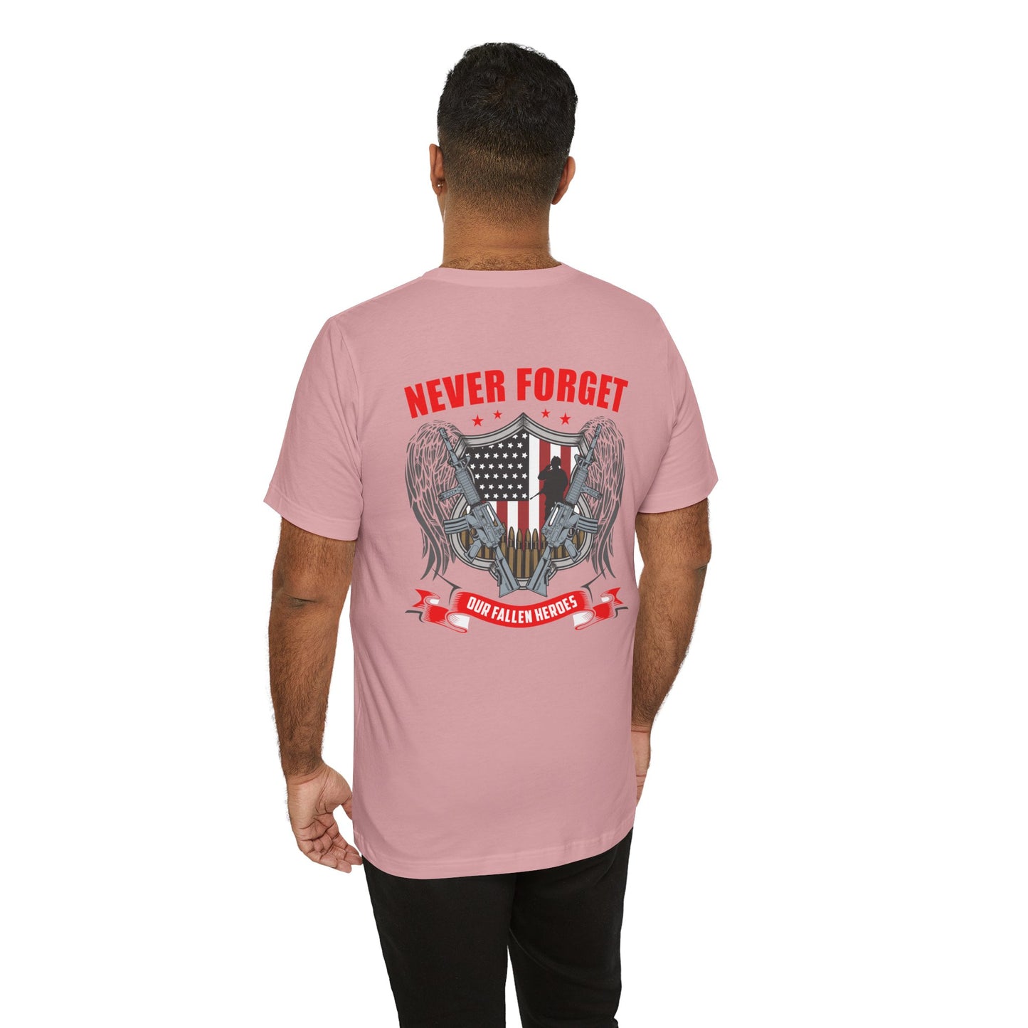 Never Forget Our Fallen Heroes T-Shirt American Flag Shield Eagles Unisex Cotton v39