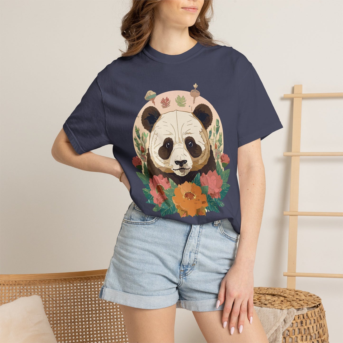 Panda Portrait T-Shirt Unisex Cotton Floral Chinese Graphic Circle Animal Art Tee p2