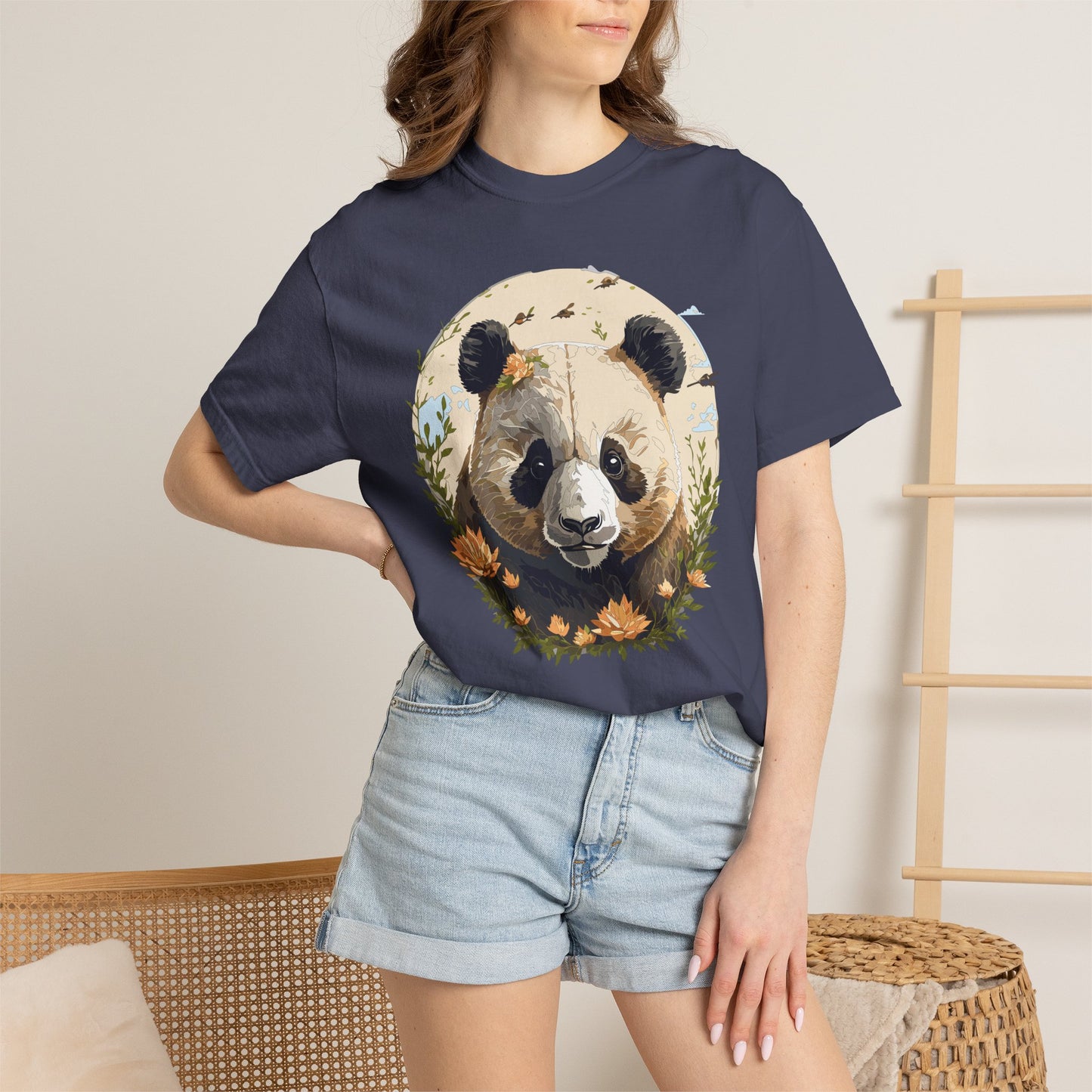 Panda Portrait T-Shirt Unisex Cotton Floral Meadow Circle Animal Art Tee p9
