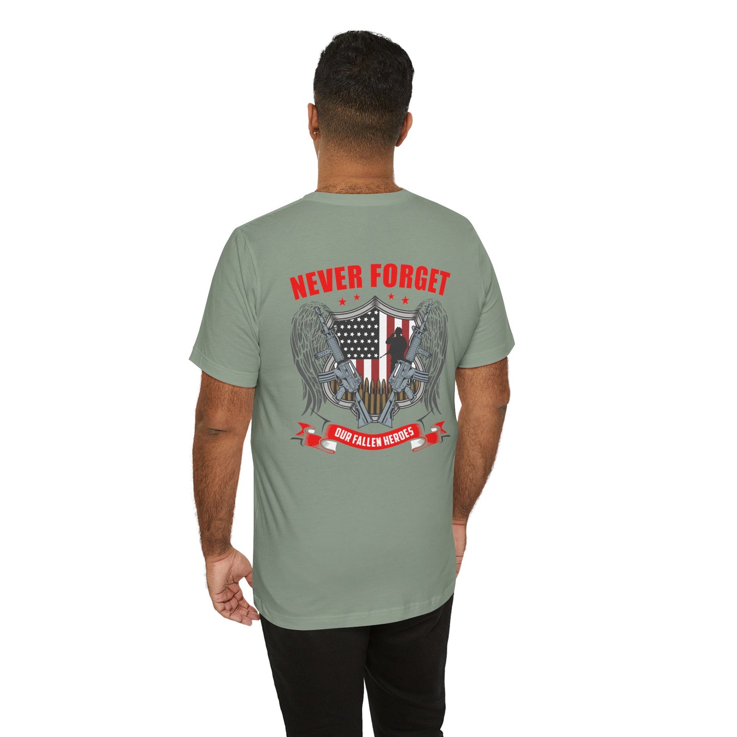 Never Forget Our Fallen Heroes T-Shirt American Flag Shield Eagles Unisex Cotton v39