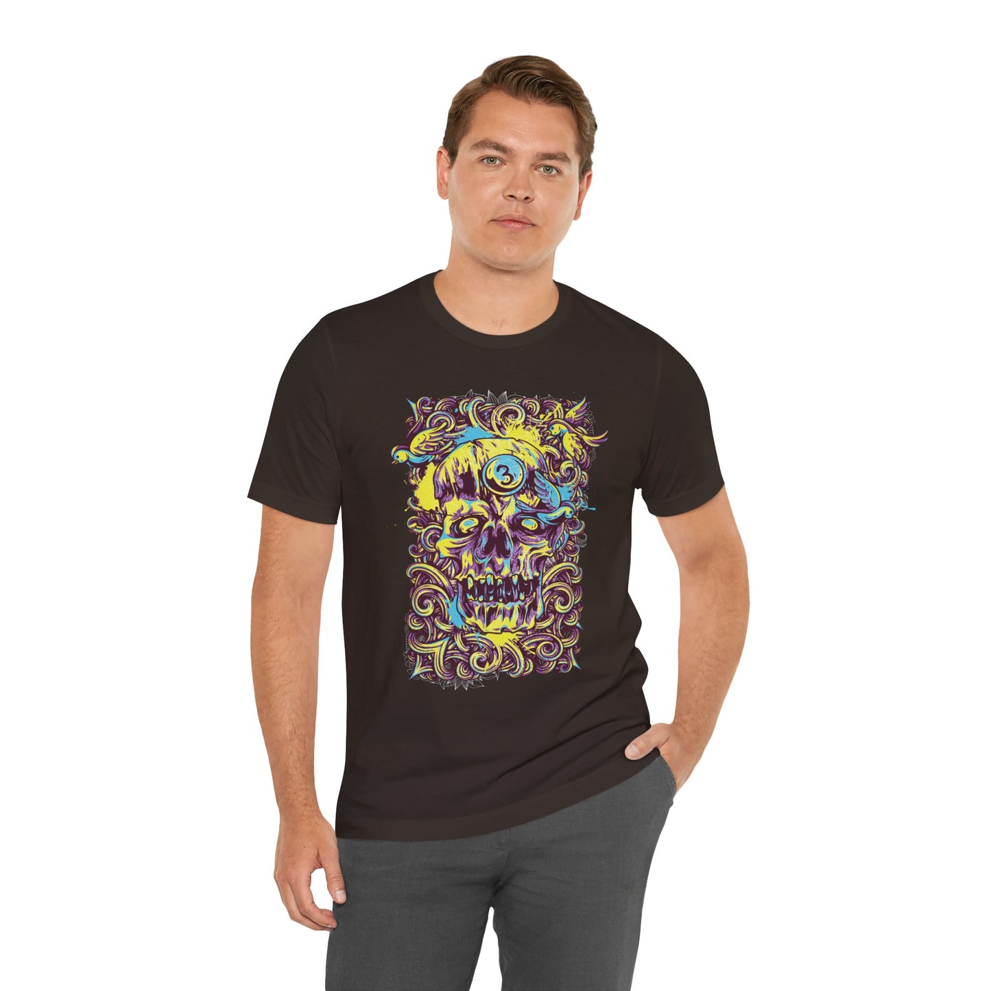Colorful Skull Illustration Graphic Unisex Cotton T-Shirt r41