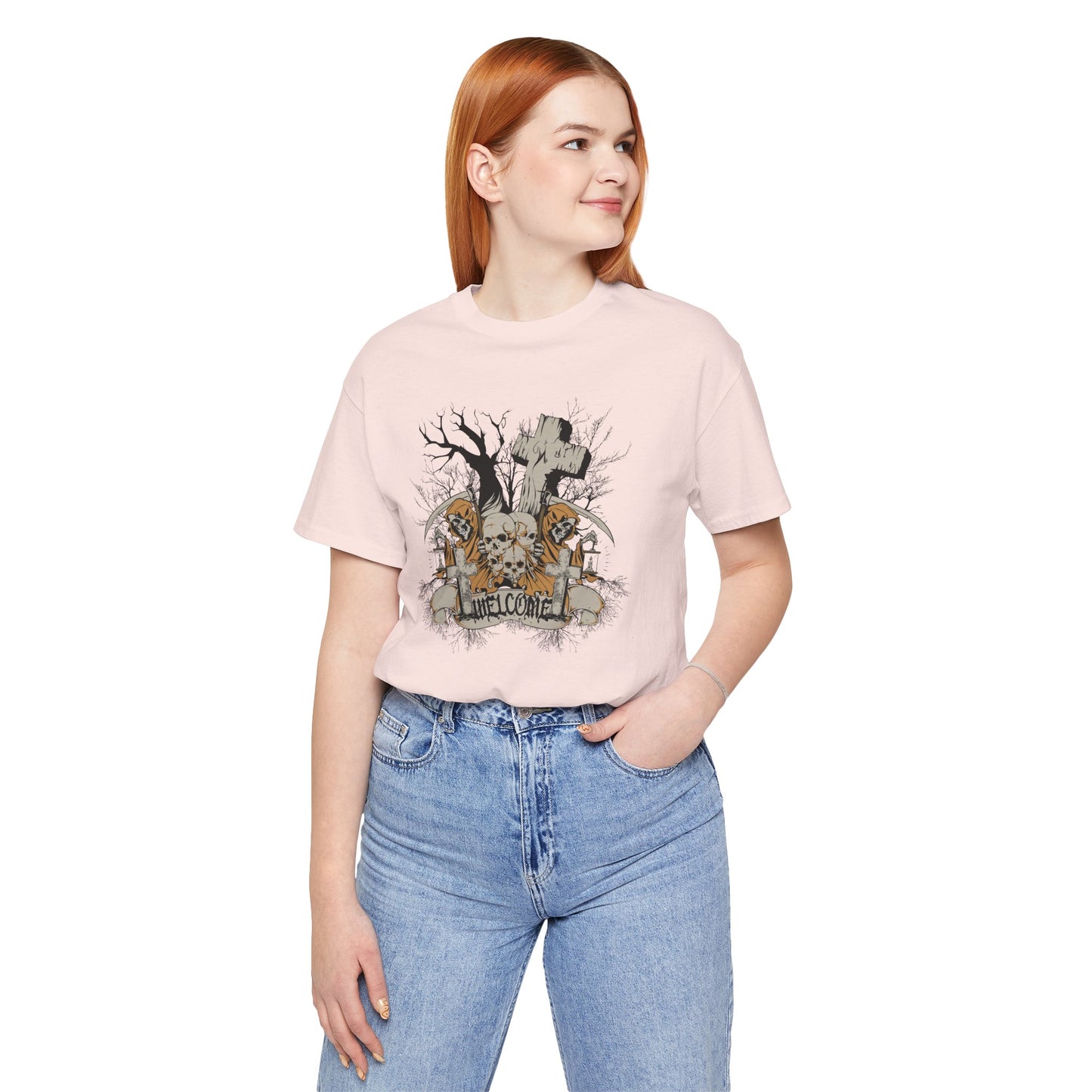 Skull Halloween Graphic Design Unisex Cotton T-Shirt Art-50