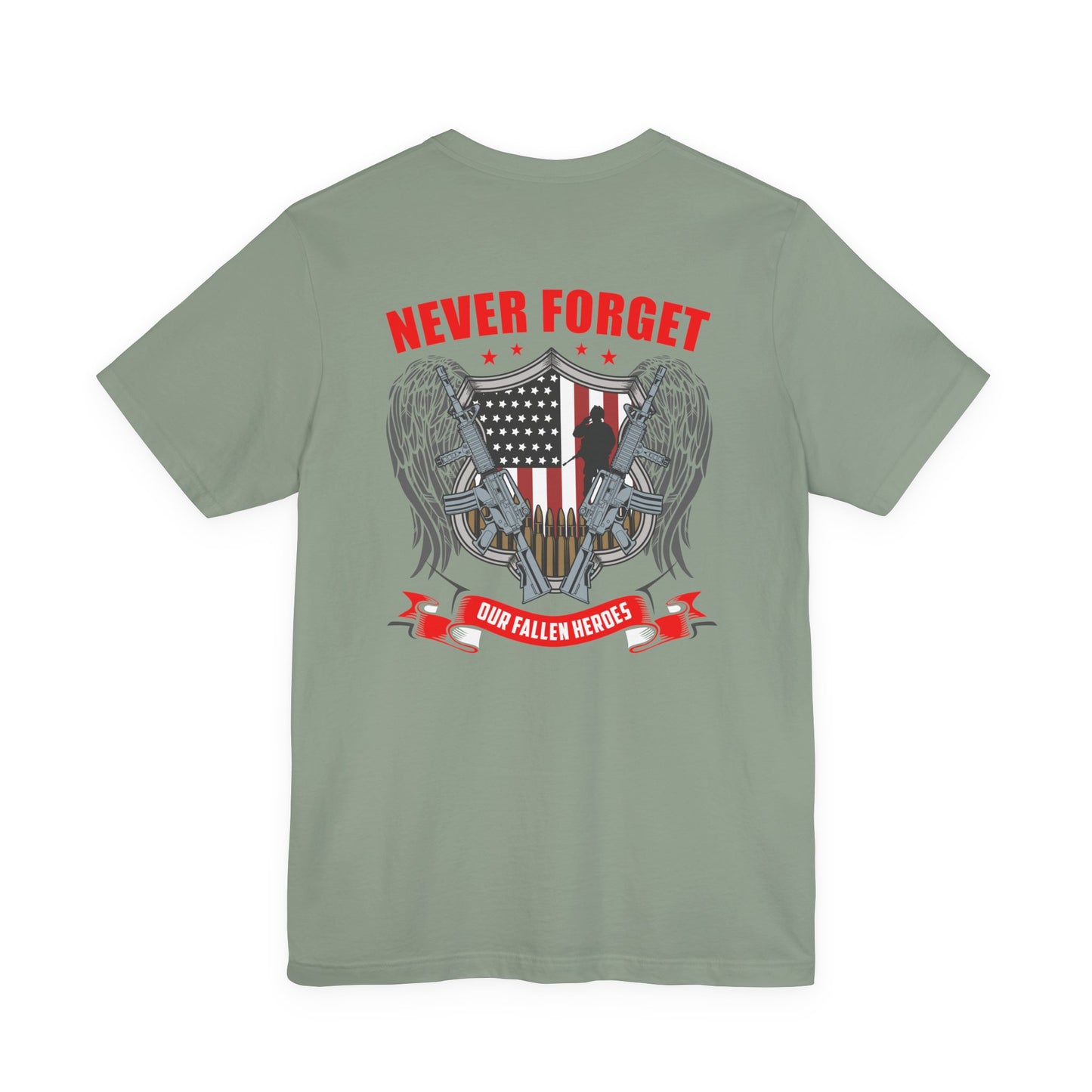 Never Forget Our Fallen Heroes T-Shirt American Flag Shield Eagles Unisex Cotton v39