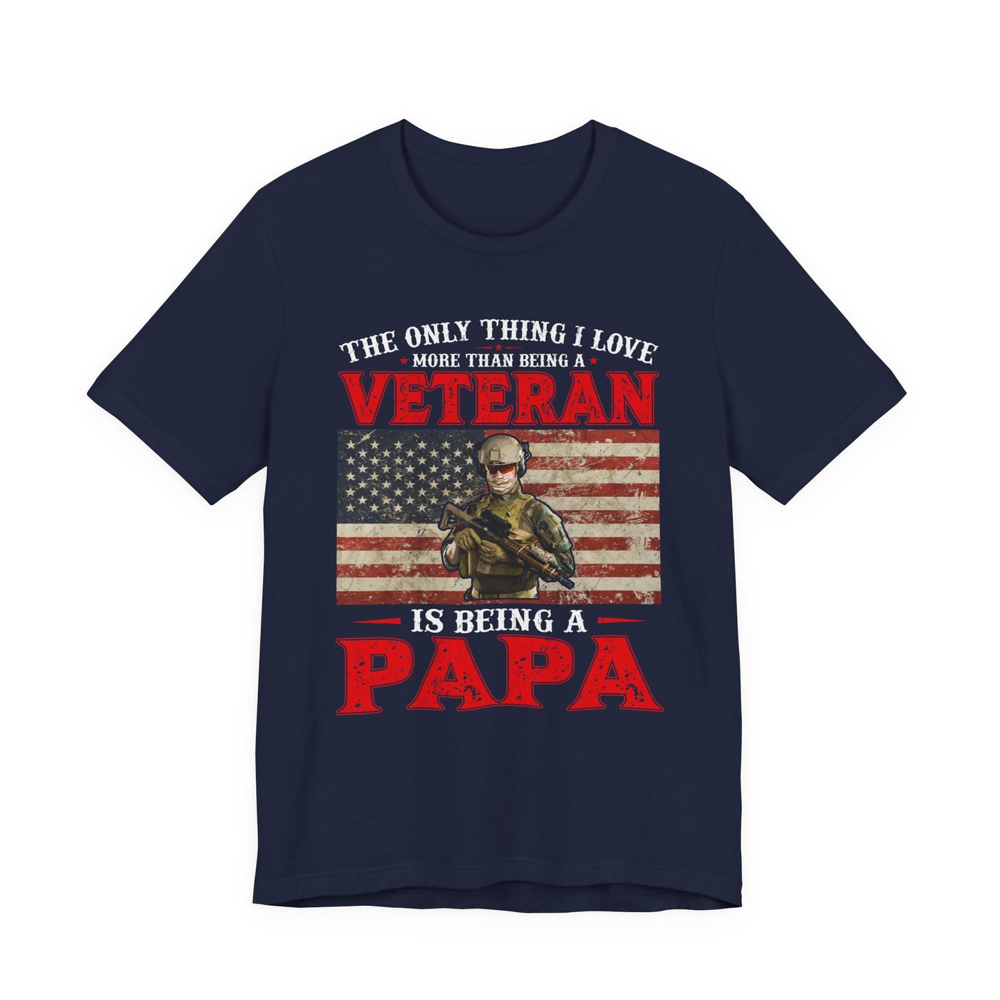 Veteran with American Flag Papa T-Shirt Military Grandpa Unisex Cotton Tee v30