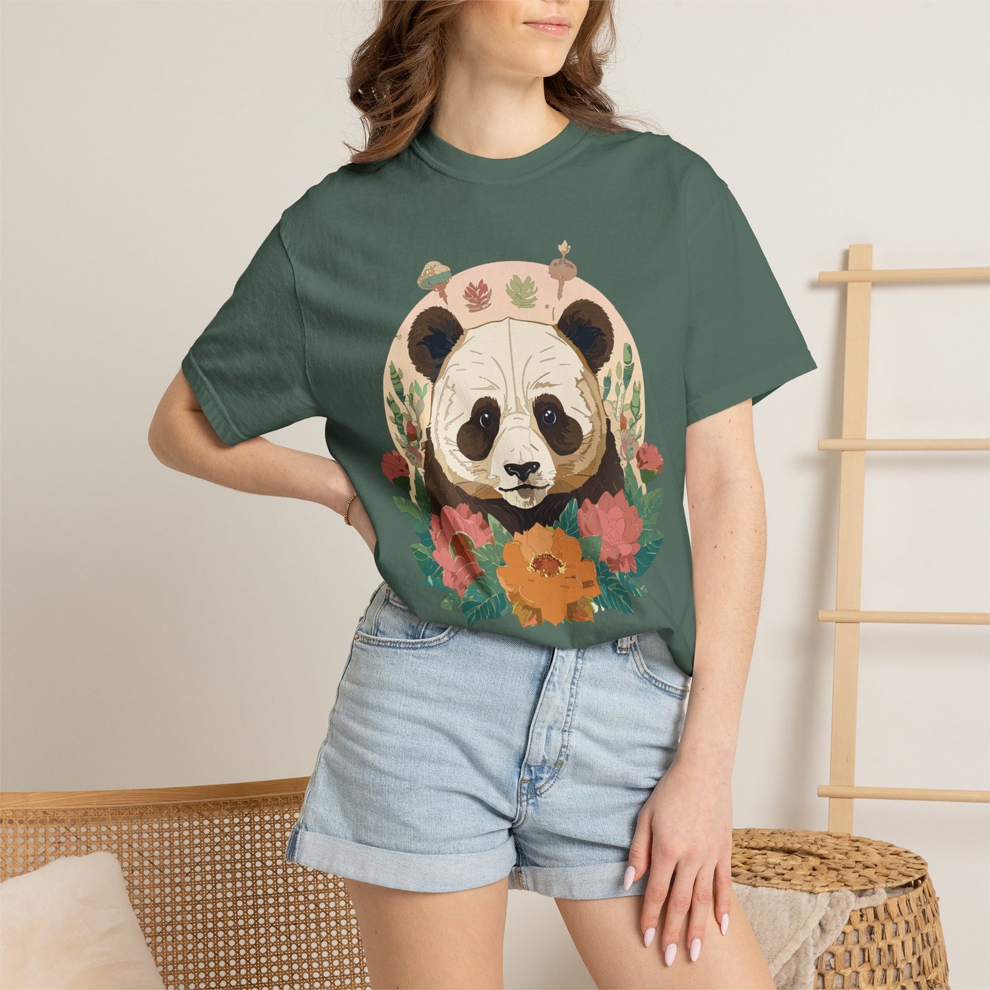 Panda Portrait T-Shirt Unisex Cotton Floral Chinese Graphic Circle Animal Art Tee p2