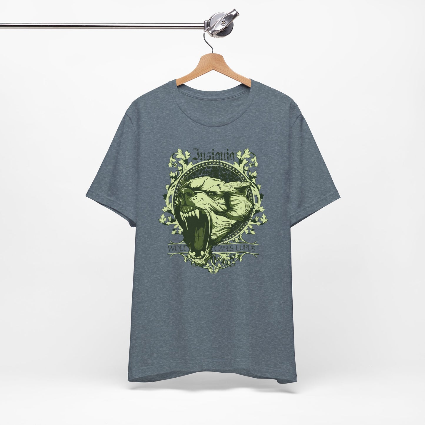 Howling Wolf Skull Tee Gothic Vintage Crest, Green Graphic Shirt Art-54