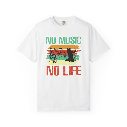 No Music No Life T-shirt Vintage Sunset Music Notes Silhouette Unisex Cotton Tee 020
