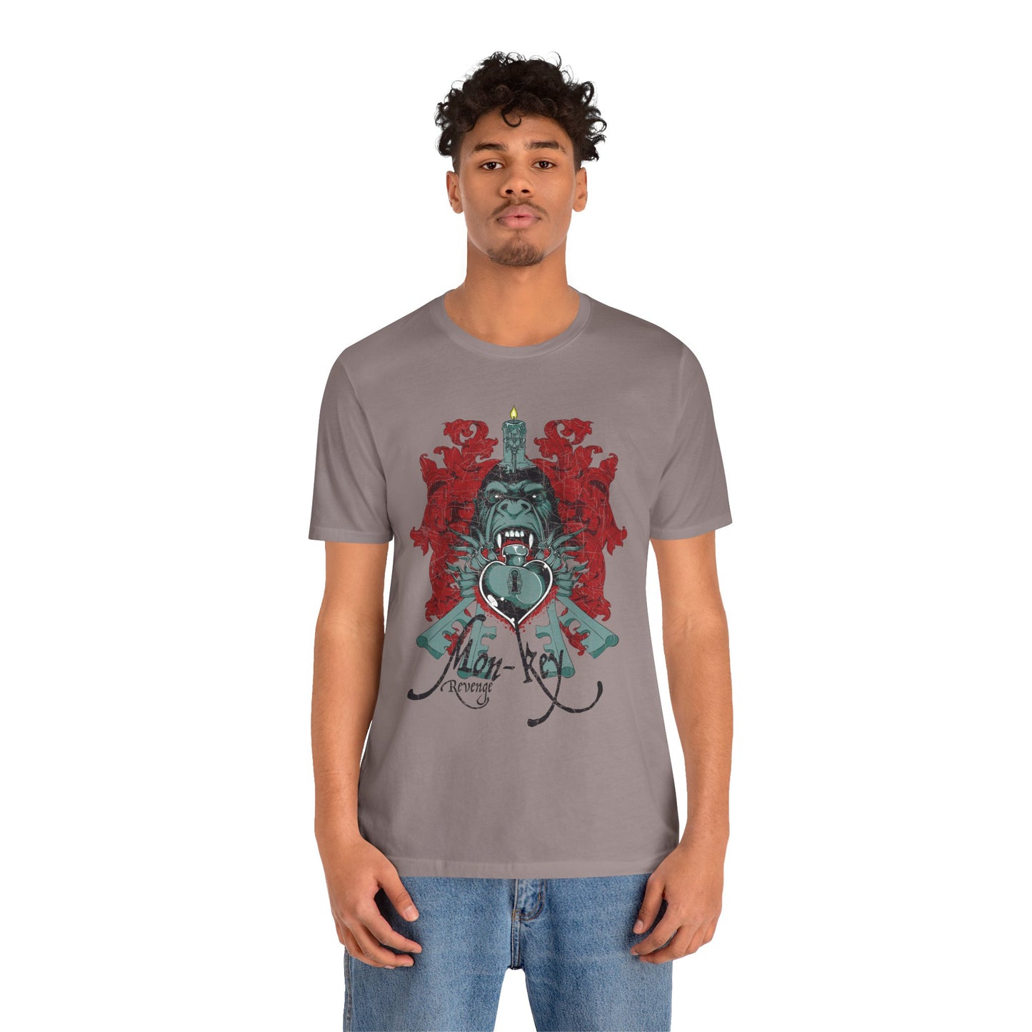 Gorilla Crest with Sword and Heart T-Shirt Heraldic Gothic Design Rock Band T-Shirt