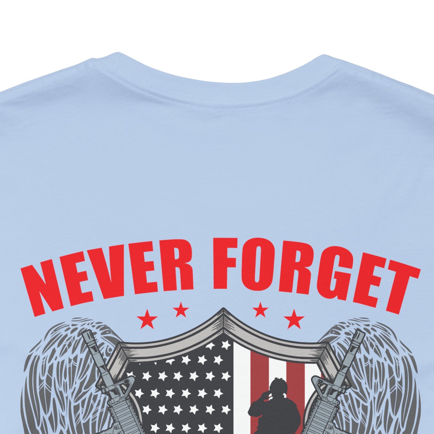 Never Forget Our Fallen Heroes T-Shirt American Flag Shield Eagles Unisex Cotton v39