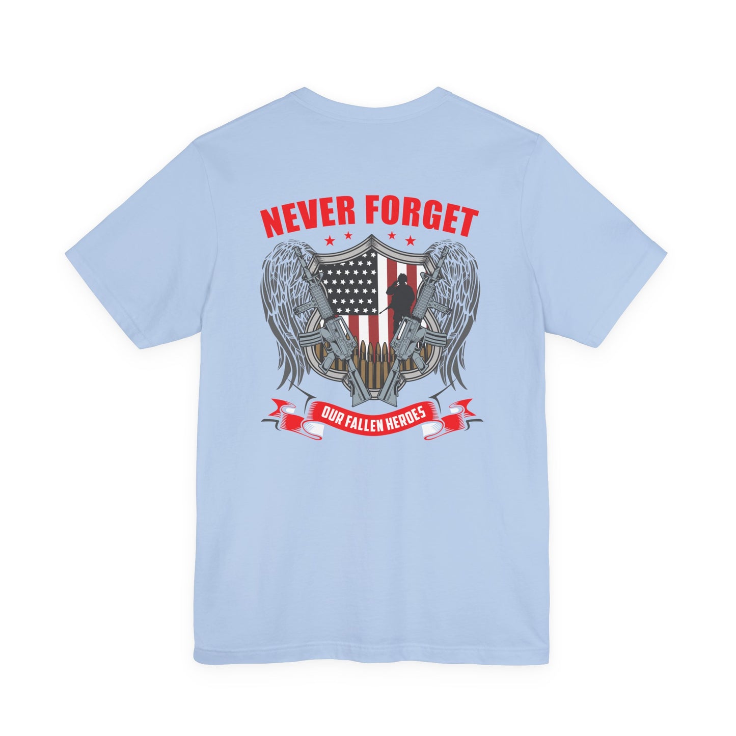 Never Forget Our Fallen Heroes T-Shirt American Flag Shield Eagles Unisex Cotton v39