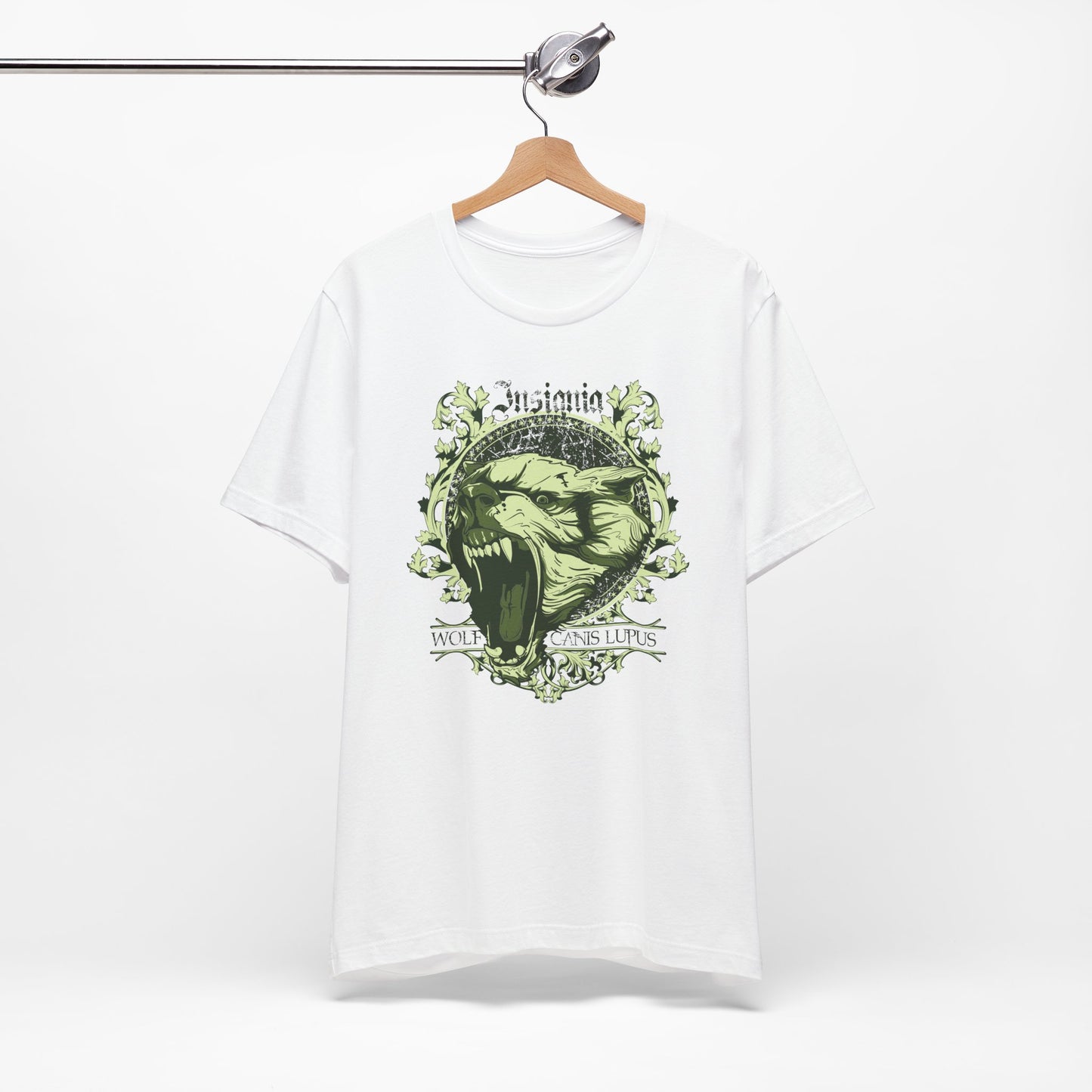 Howling Wolf Skull Tee Gothic Vintage Crest, Green Graphic Shirt Art-54