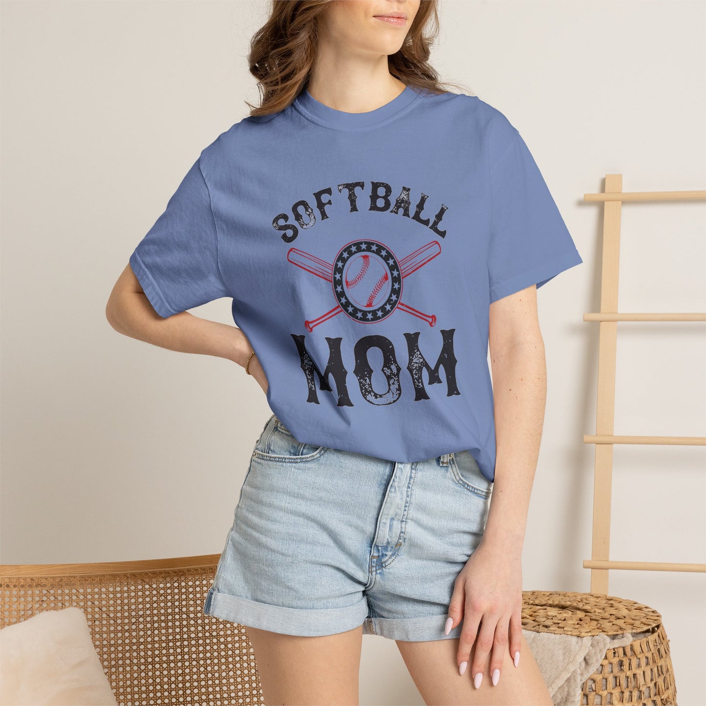Softball Mom T-shirt Mother Day Mama Tee Unisex Comfort Colors Garment-Dyed Cotton h92