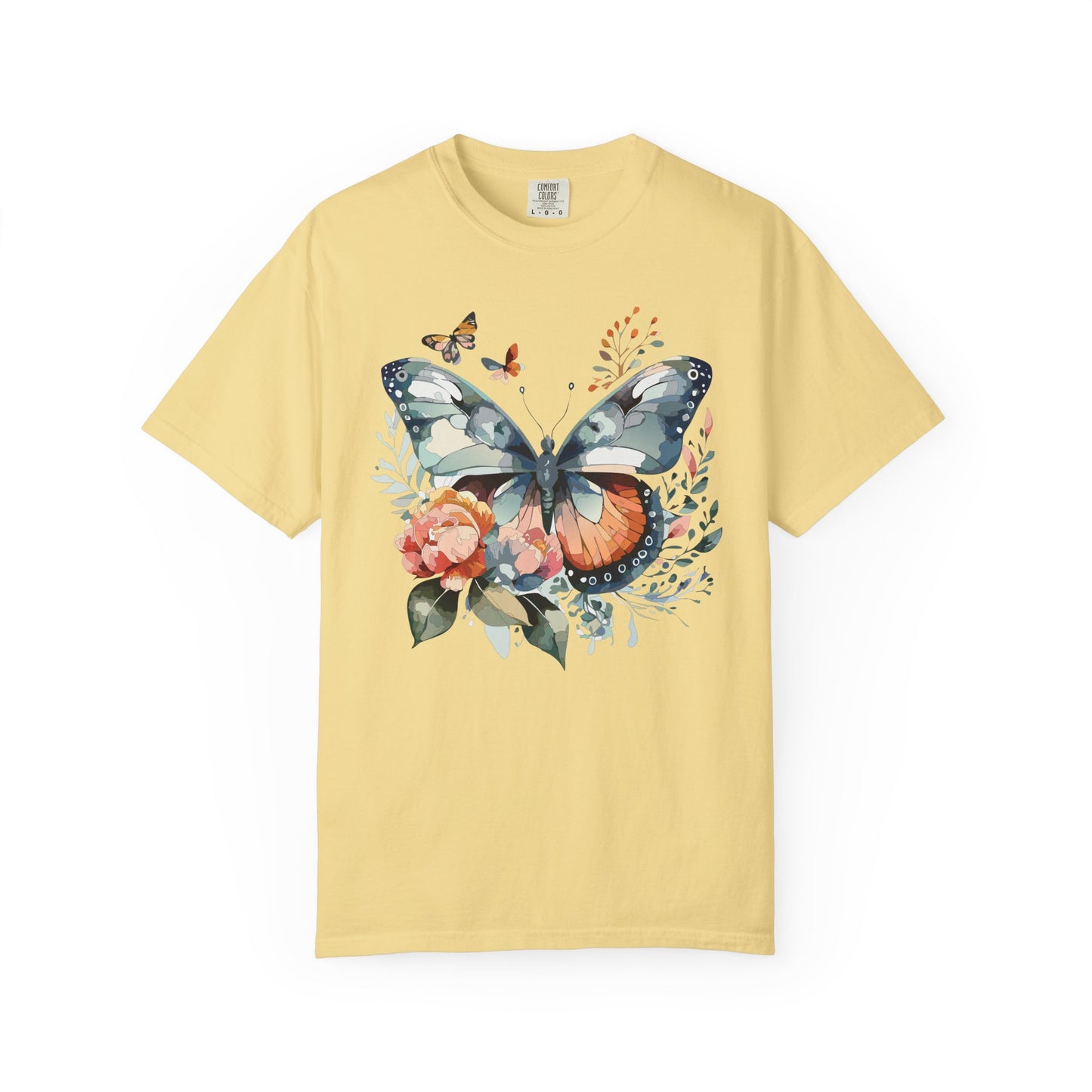 Butterfly Floral Print T-Shirt Botanical Design Unisex Heavy Cotton Tee b1