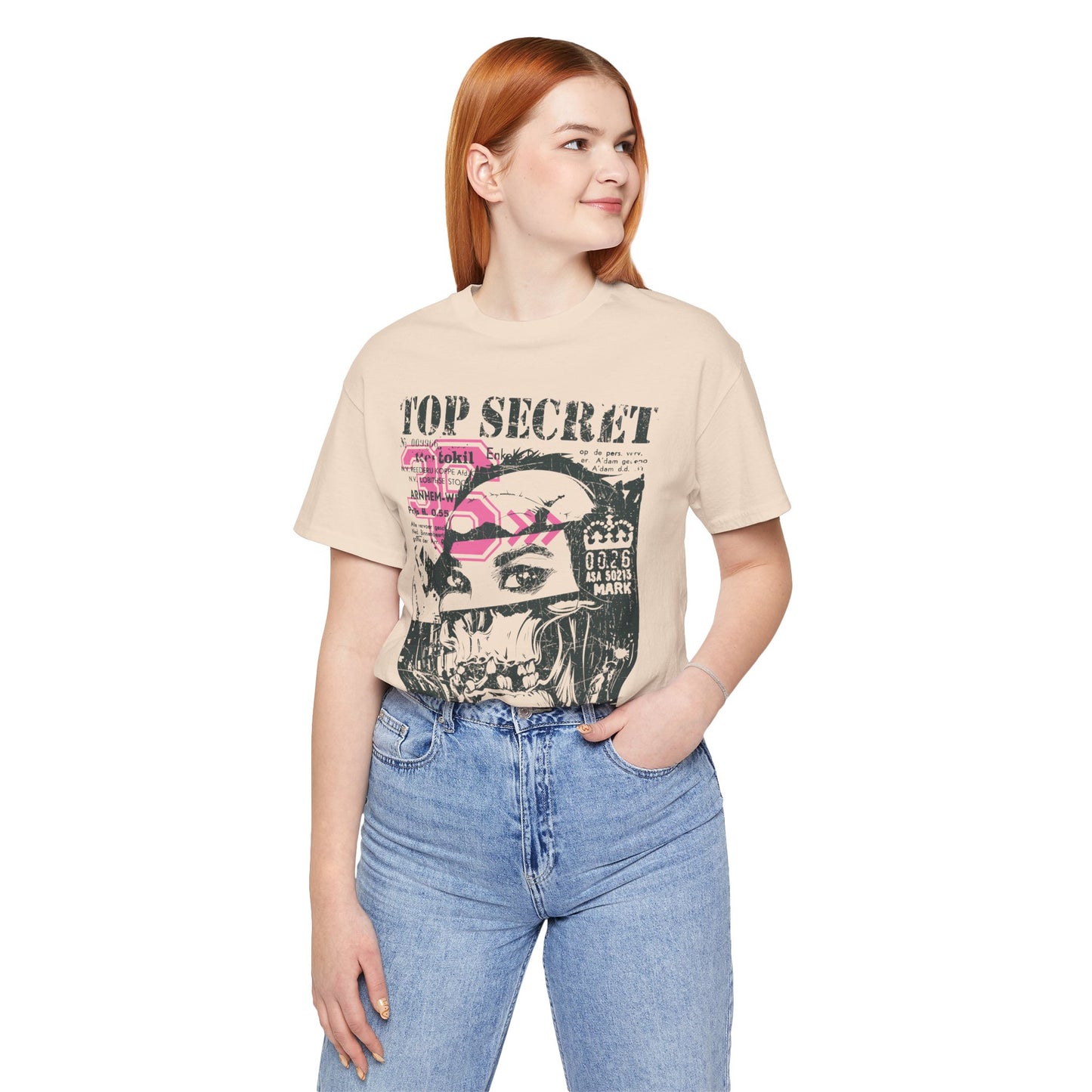 Top Secret Skull Face Tee Grunge Graphic T-Shirt Retro Collage A-6