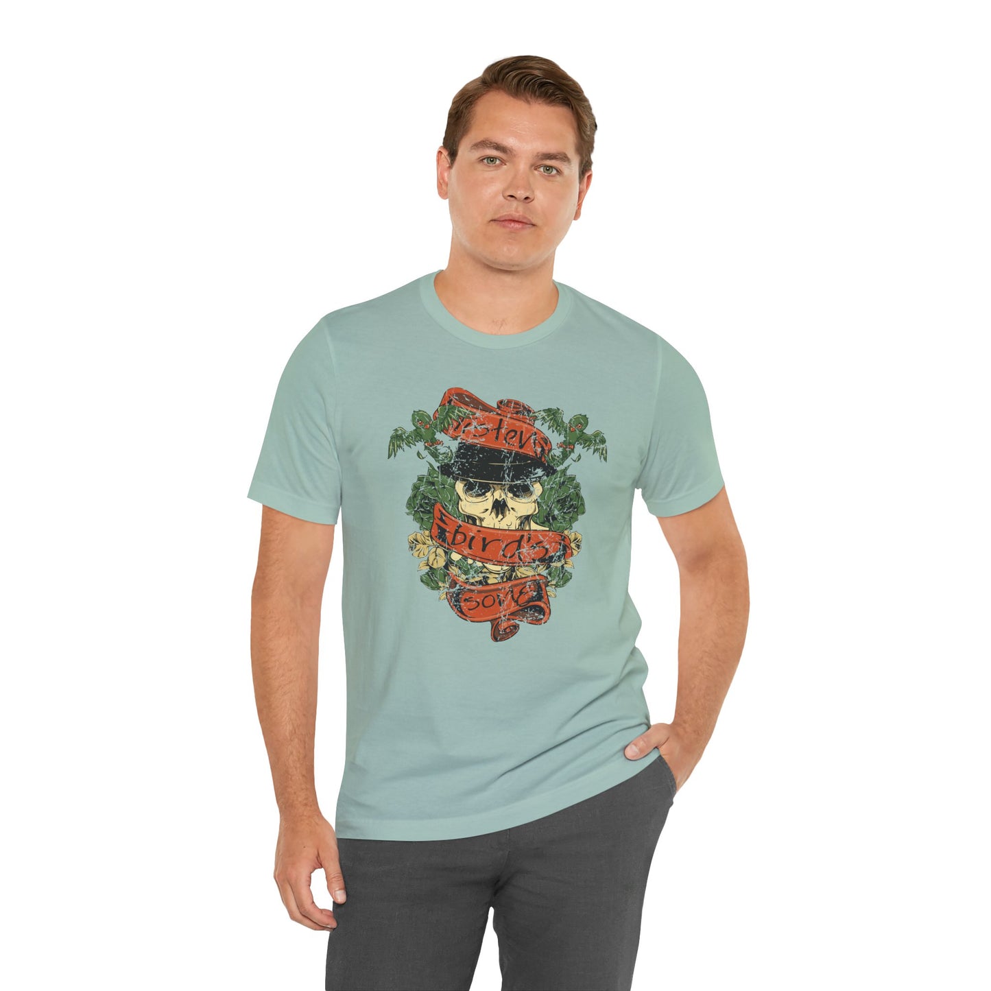 Skull Floral Tattoo Style Graphic Design Unisex Cotton T-Shirt Art-38