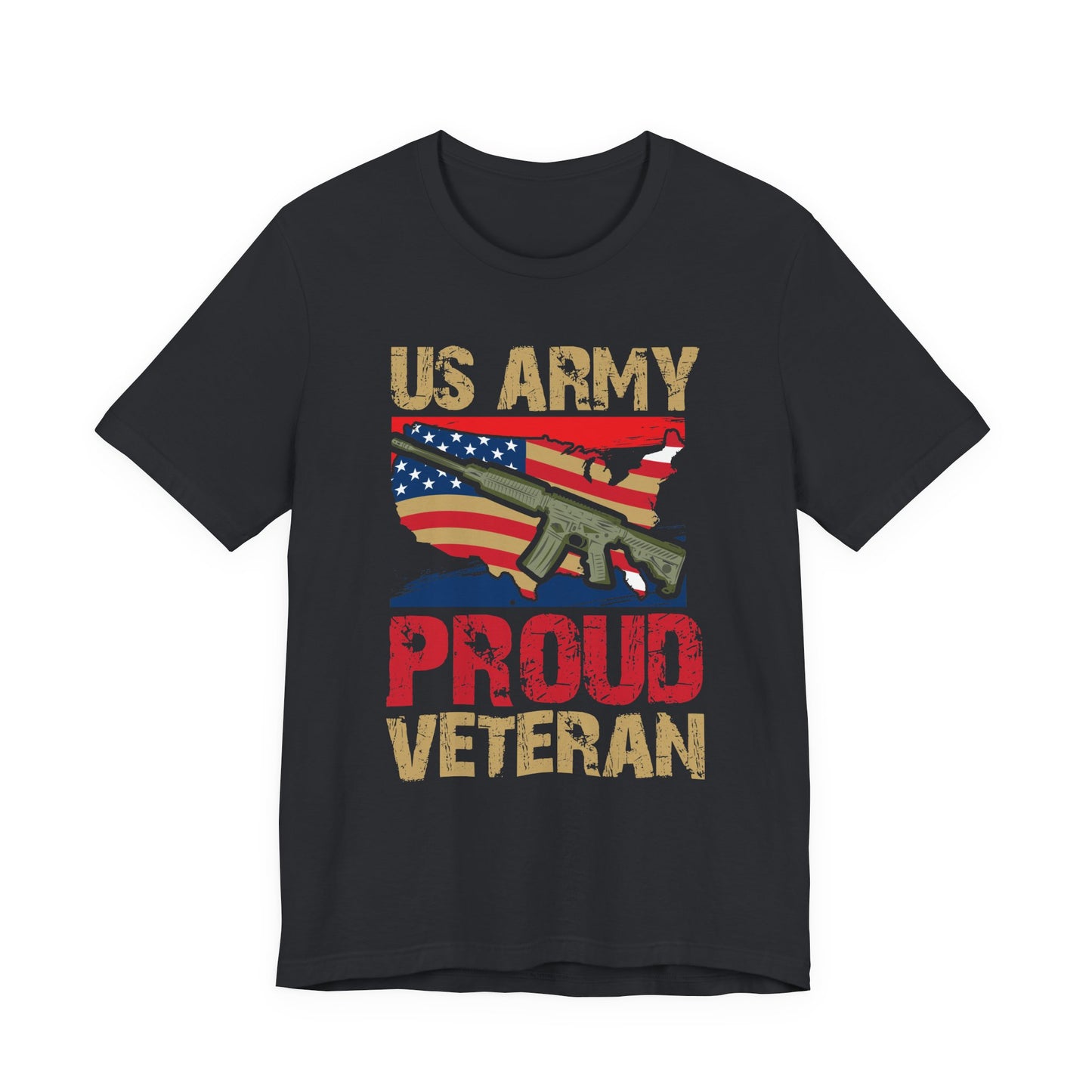 US Army Proud Veteran T-Shirt American Flag Rifle Military Unisex Cotton Tee v17