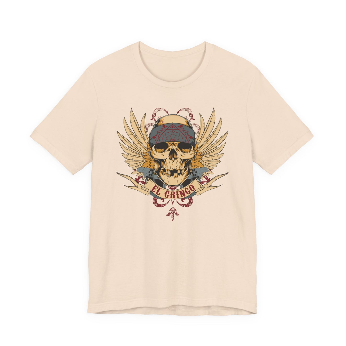 El Gringo Skull with Wings T-Shirt Vintage Tattoo Style Art-53