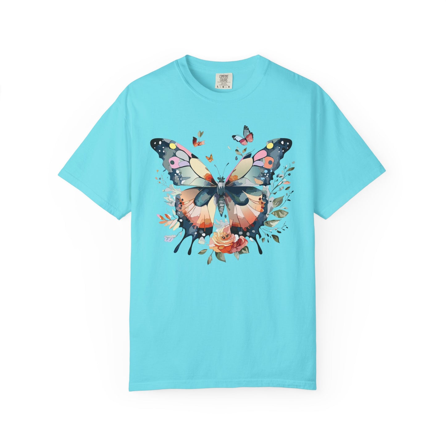 Butterfly Floral Print T-Shirt Botanical Design Unisex Heavy Cotton Tee b3