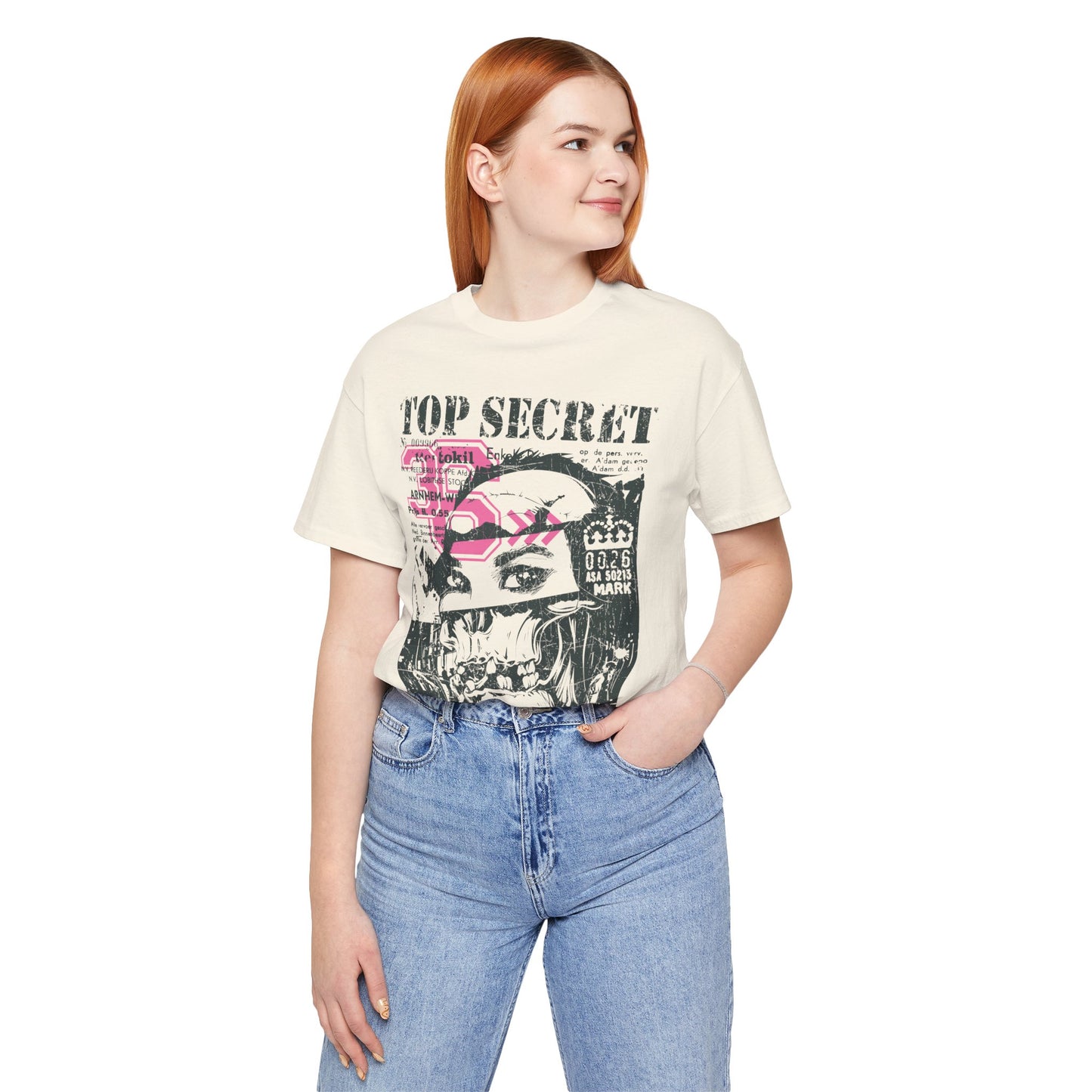 Top Secret Skull Face Tee Grunge Graphic T-Shirt Retro Collage A-6