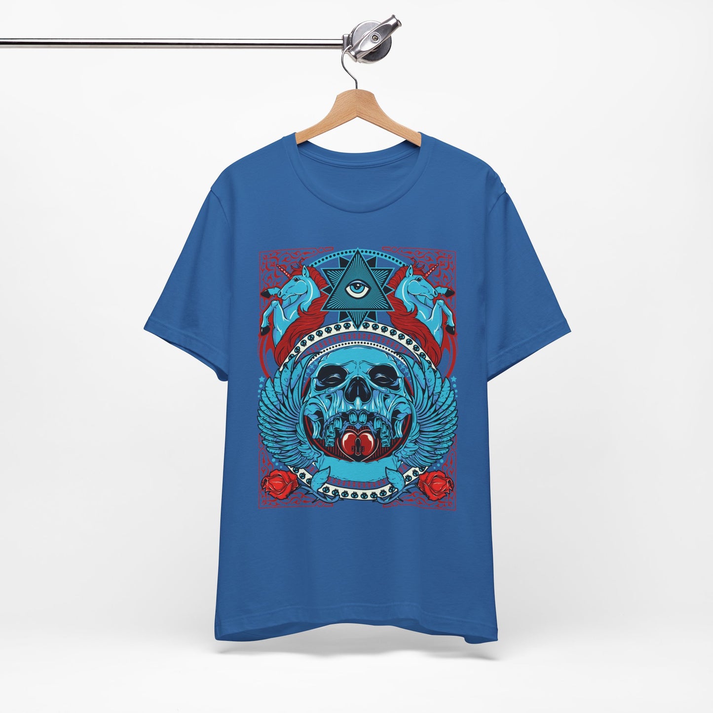 All-Seeing Skull Illustration Tee Winged Skull Third Eye Roses T-Shirt