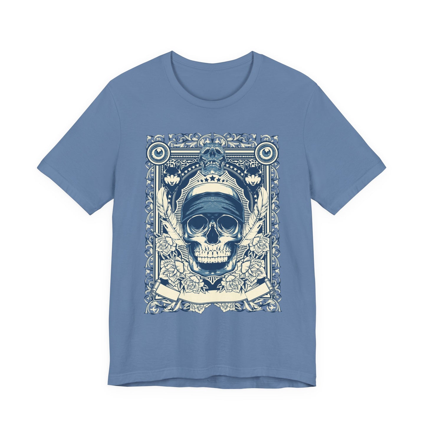 Skull Crown Graphic Tee Vintage Ornate Skull Illustration Rock Band T-Shirt