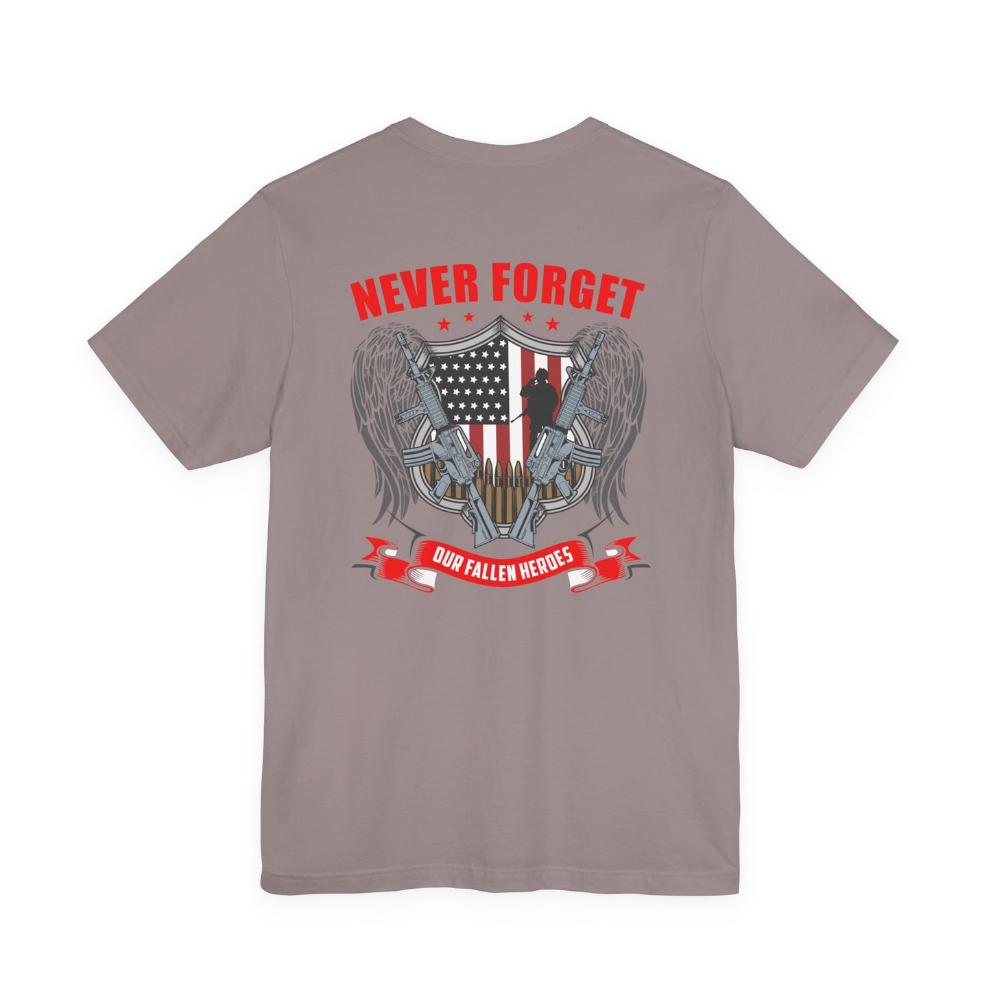 Never Forget Our Fallen Heroes T-Shirt American Flag Shield Eagles Unisex Cotton v39