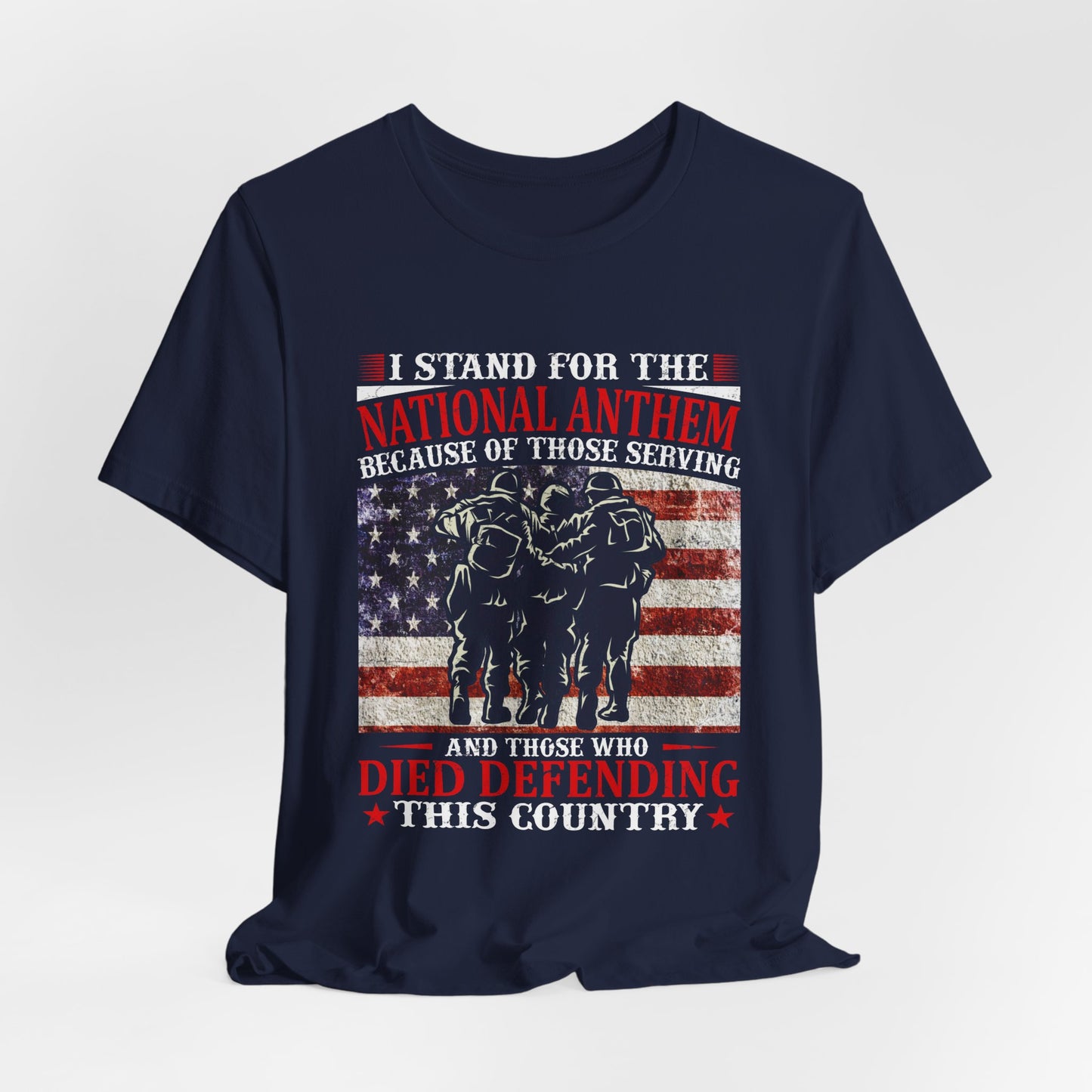 I Stand For The National Anthem military tribute T-Shirt American flag soldiers Unisex Cotton v36