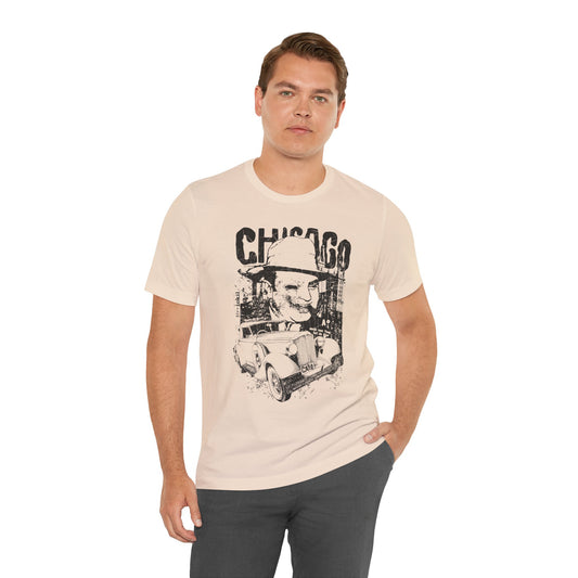 Chicago Retro Mobster Illustration Tee Vintage Car Cityscape Art Design T-Shirt A-8
