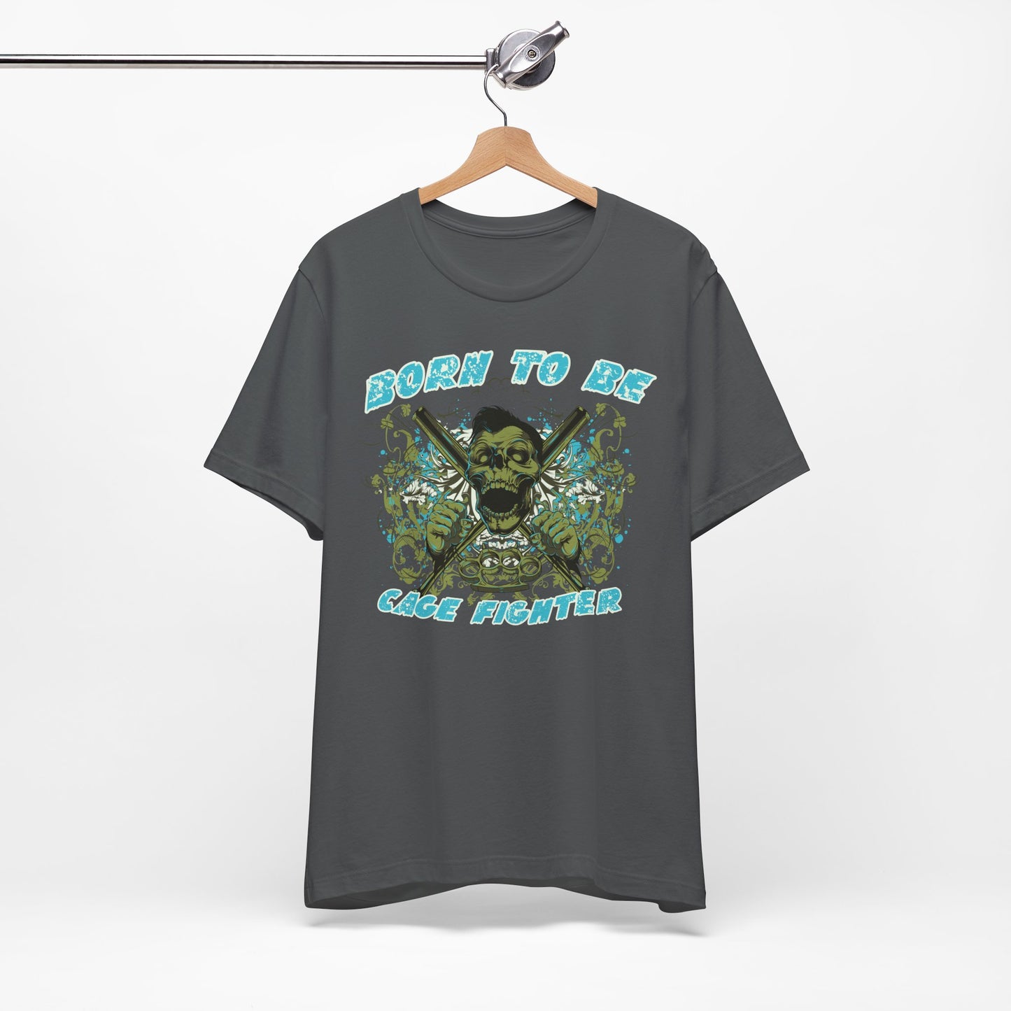 Born To Be Cage Fighter Tee Skull Crossed Knives Graphic T-Shirt