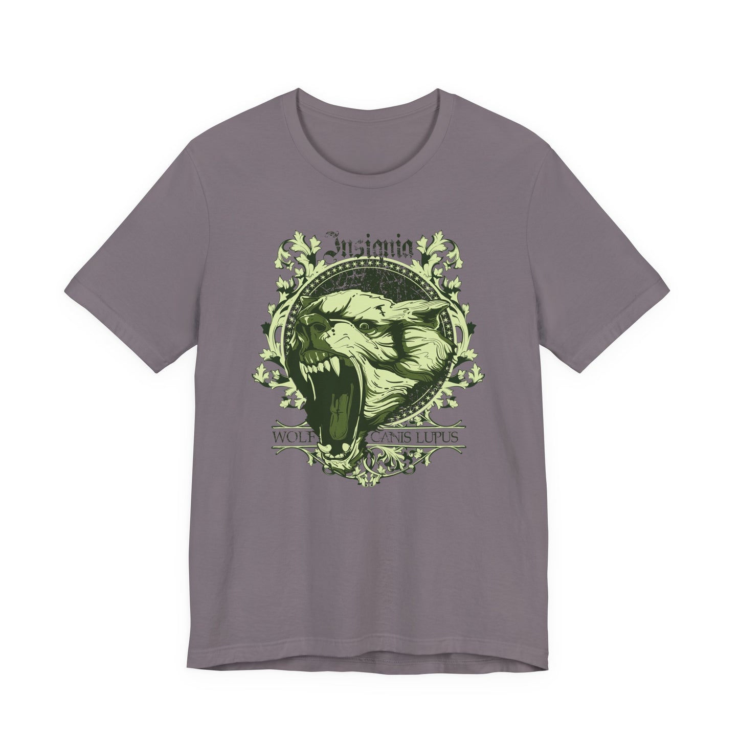 Howling Wolf Skull Tee Gothic Vintage Crest, Green Graphic Shirt Art-54