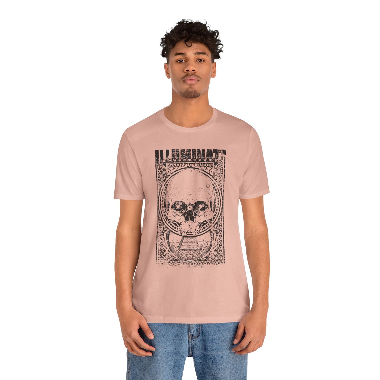 Skull Circle Graphic T-Shirt Vintage Etching Illustration Art Design Tee A-9