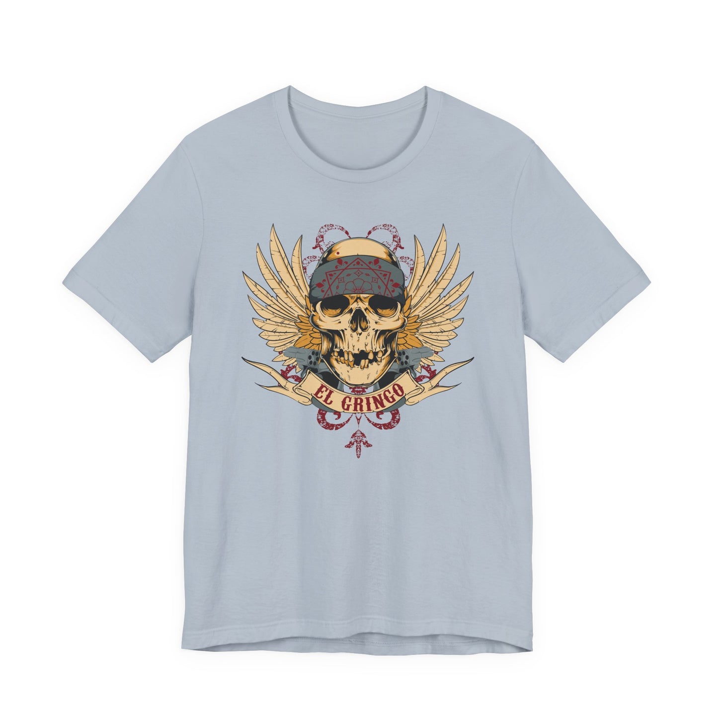 El Gringo Skull with Wings T-Shirt Vintage Tattoo Style Art-53