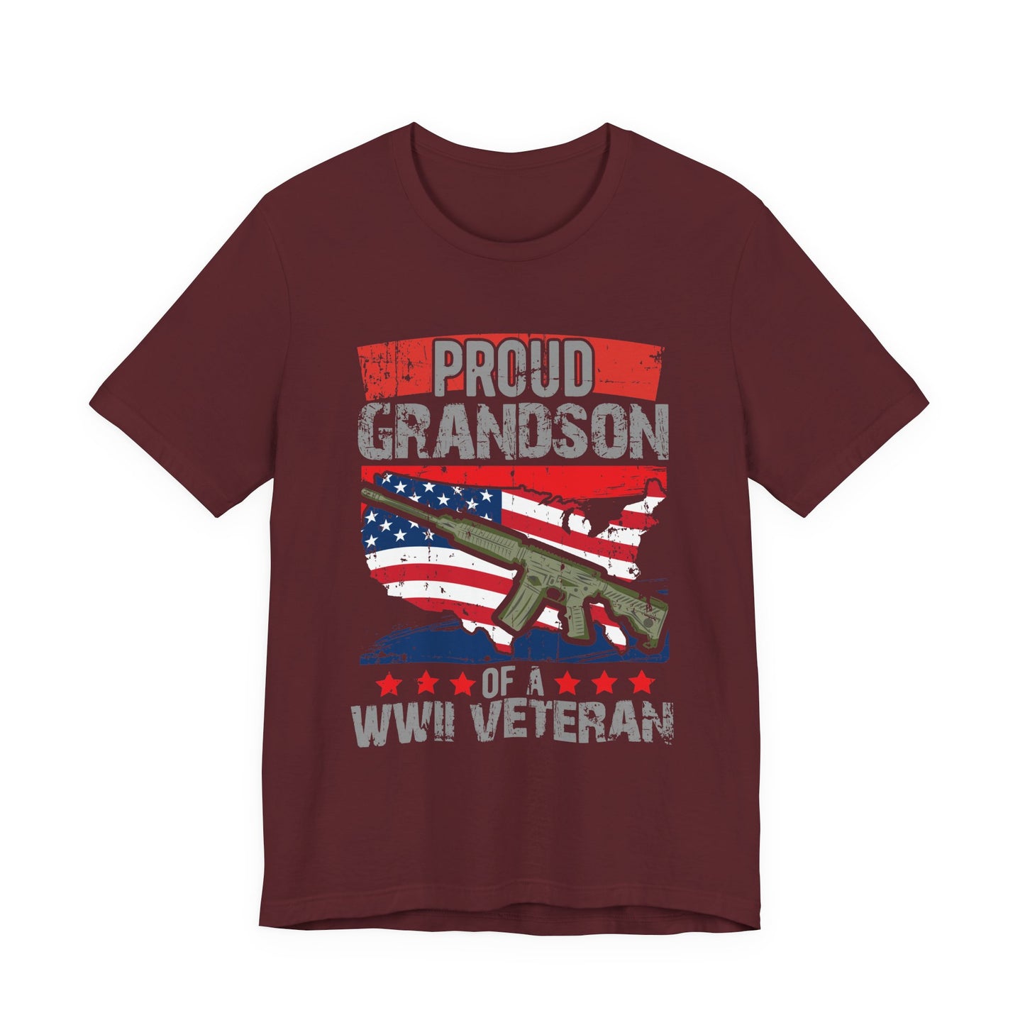 Proud Grandson of a WWII Veteran T-Shirt American Flag Rifle Graphic Unisex Cotton v16