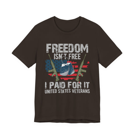 Freedom Isn't Free Paid For It Veterans T-Shirt American Flag Military Helmet Unisex Cotton v20