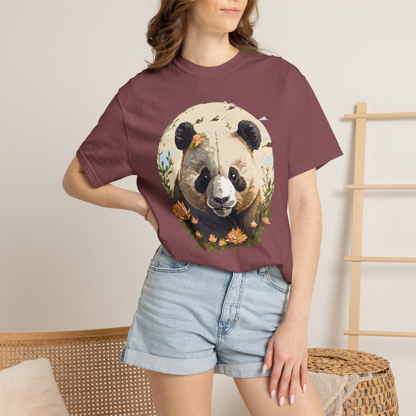 Panda Portrait T-Shirt Unisex Cotton Floral Meadow Circle Animal Art Tee p9